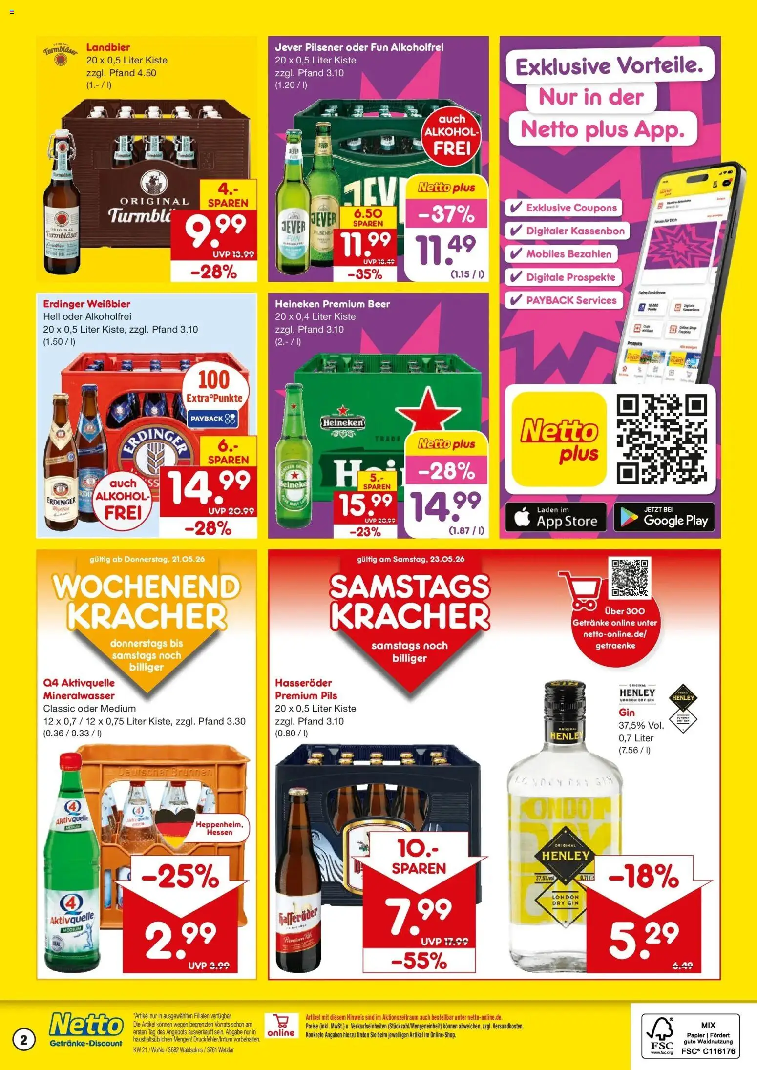 Netto Marken-Discount Prospekt Wetzlar-Naunheim – gültig ab 17.05.2026 | Seite: 2 | Produkte: Erdinger, Weißbier, Pils, Mineralwasser