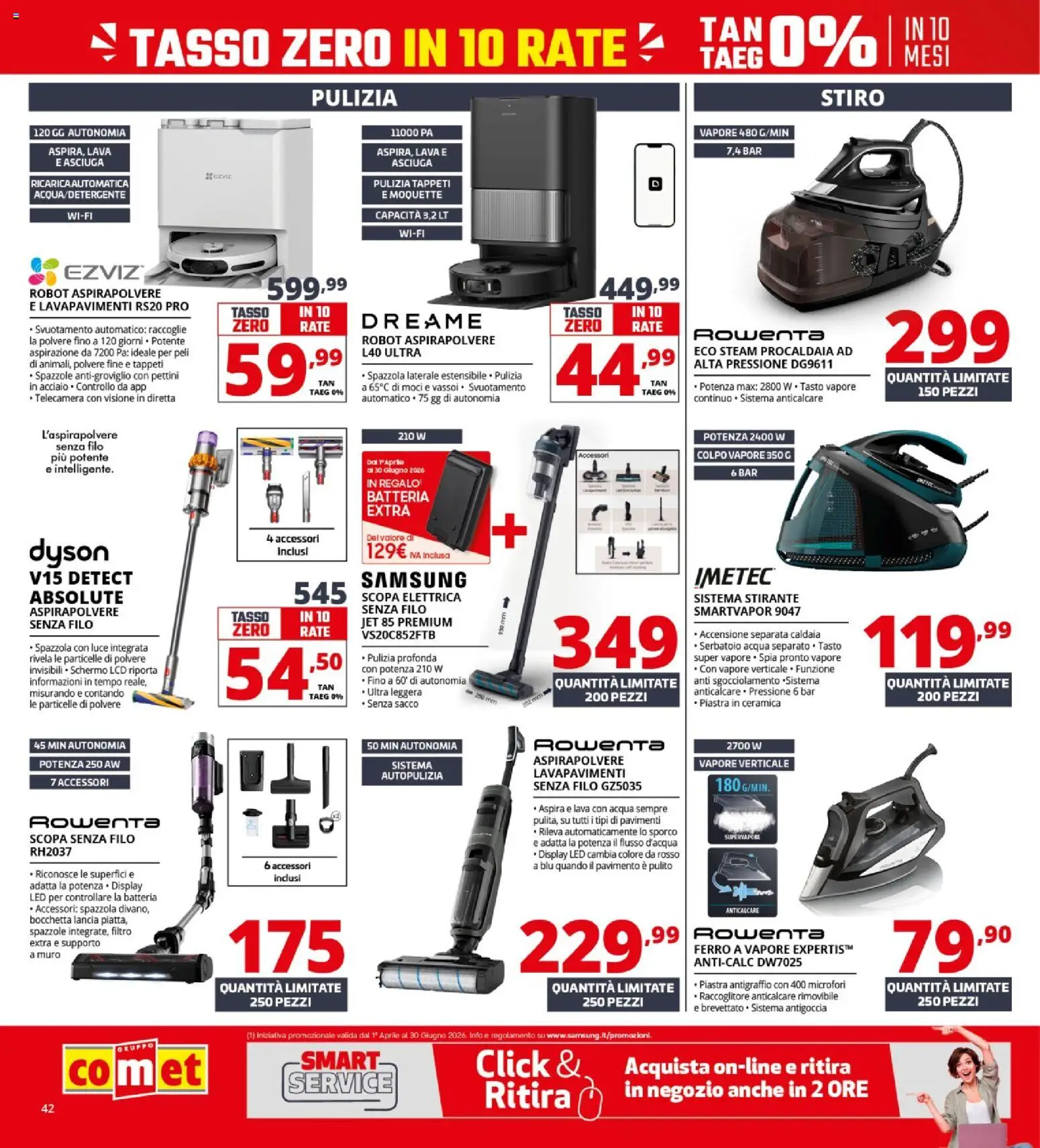 Volantino Comet del 09.04.2026 | Pagina: 42 | Prodotti: Spazzola, Robot, Dyson, Samsung