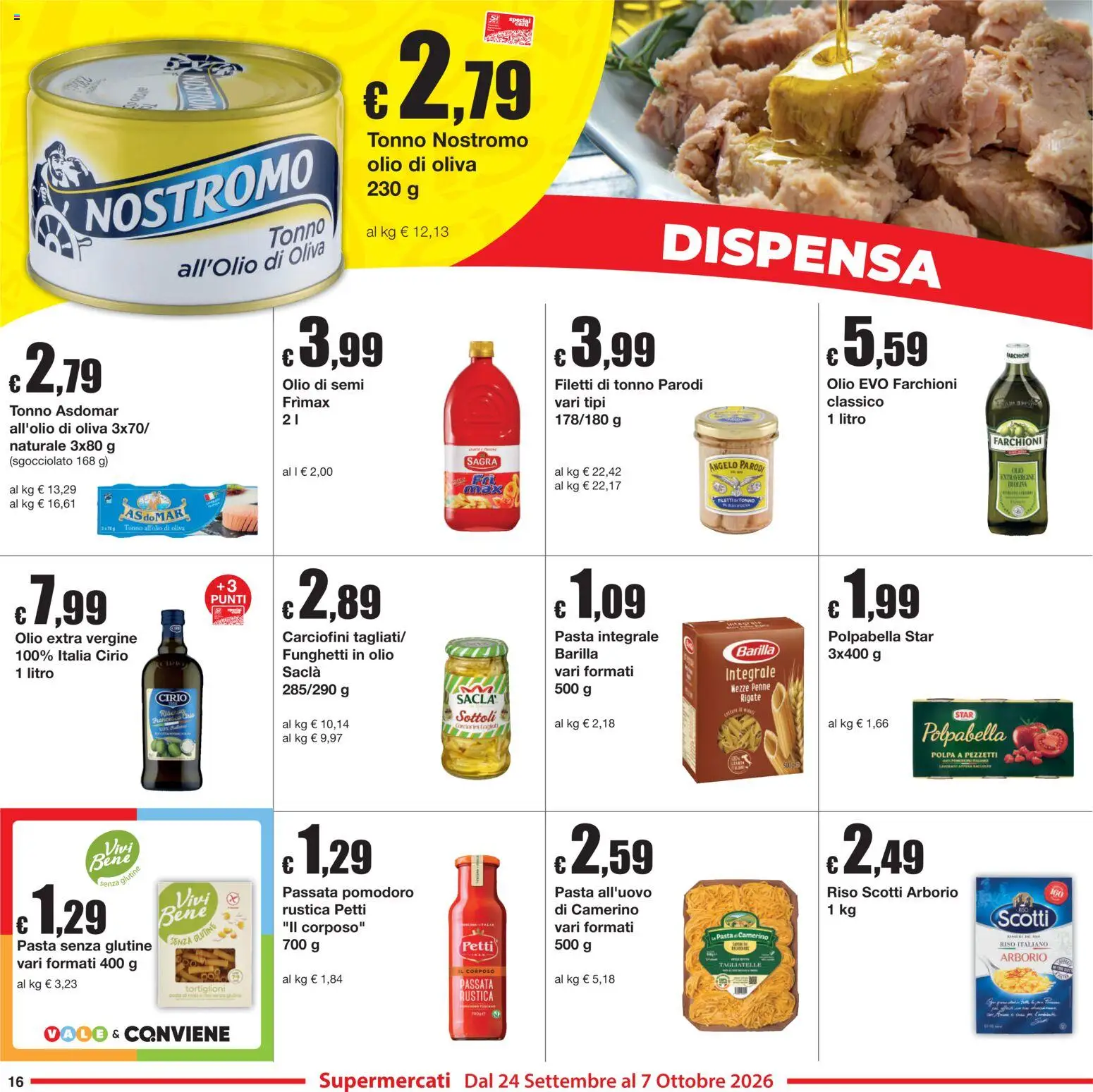 Volantino Sì con Te del 24/09/2026 | Pagina: 16 | Prodotti: Riso, Tortiglioni, Tonno, Olio extra vergine