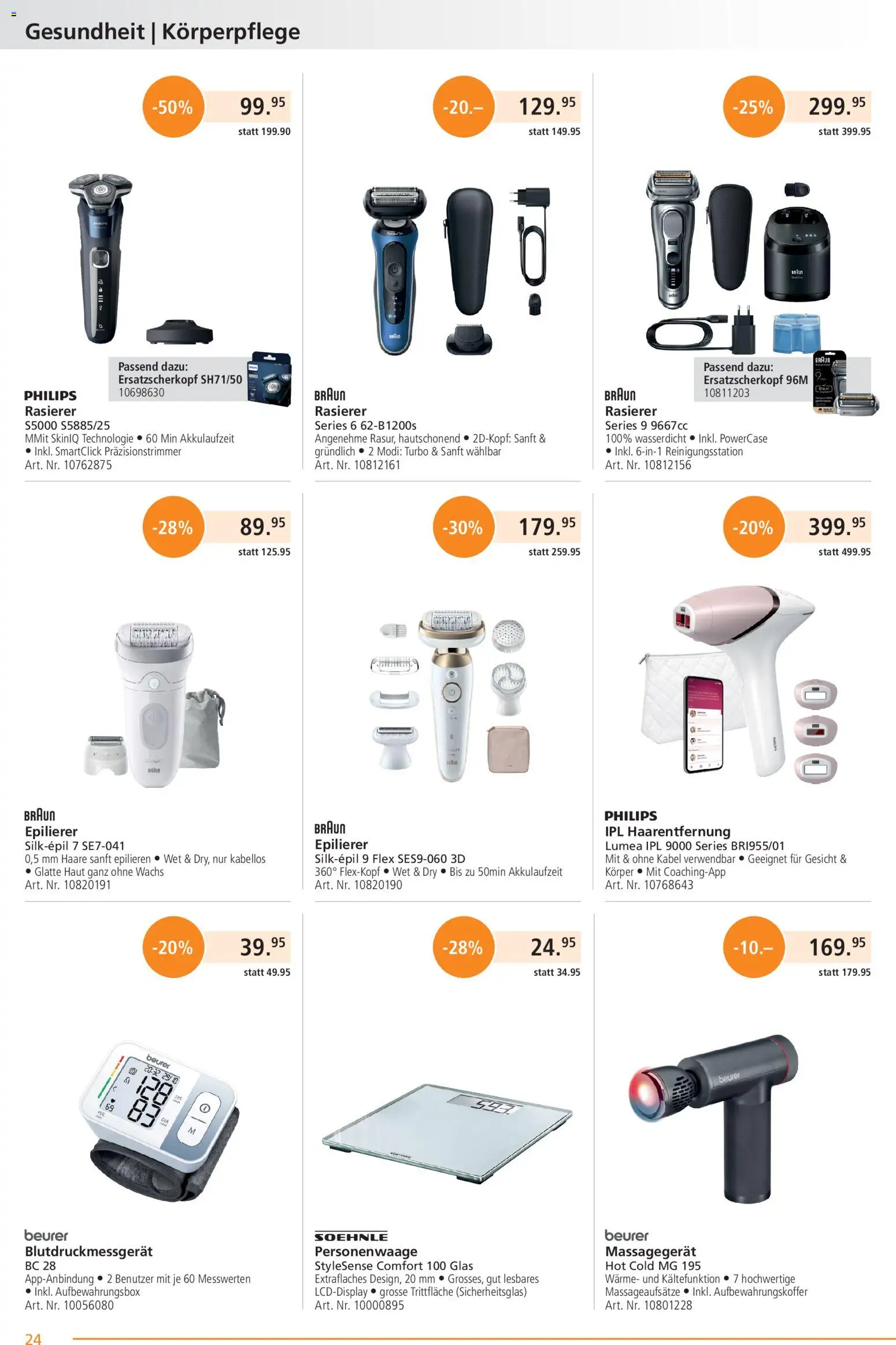 Fust aktionen – gültig ab 01.05.2026 | Seite: 24 | Produkte: Personenwaage, Massagegerät, Rasierer, Kabel