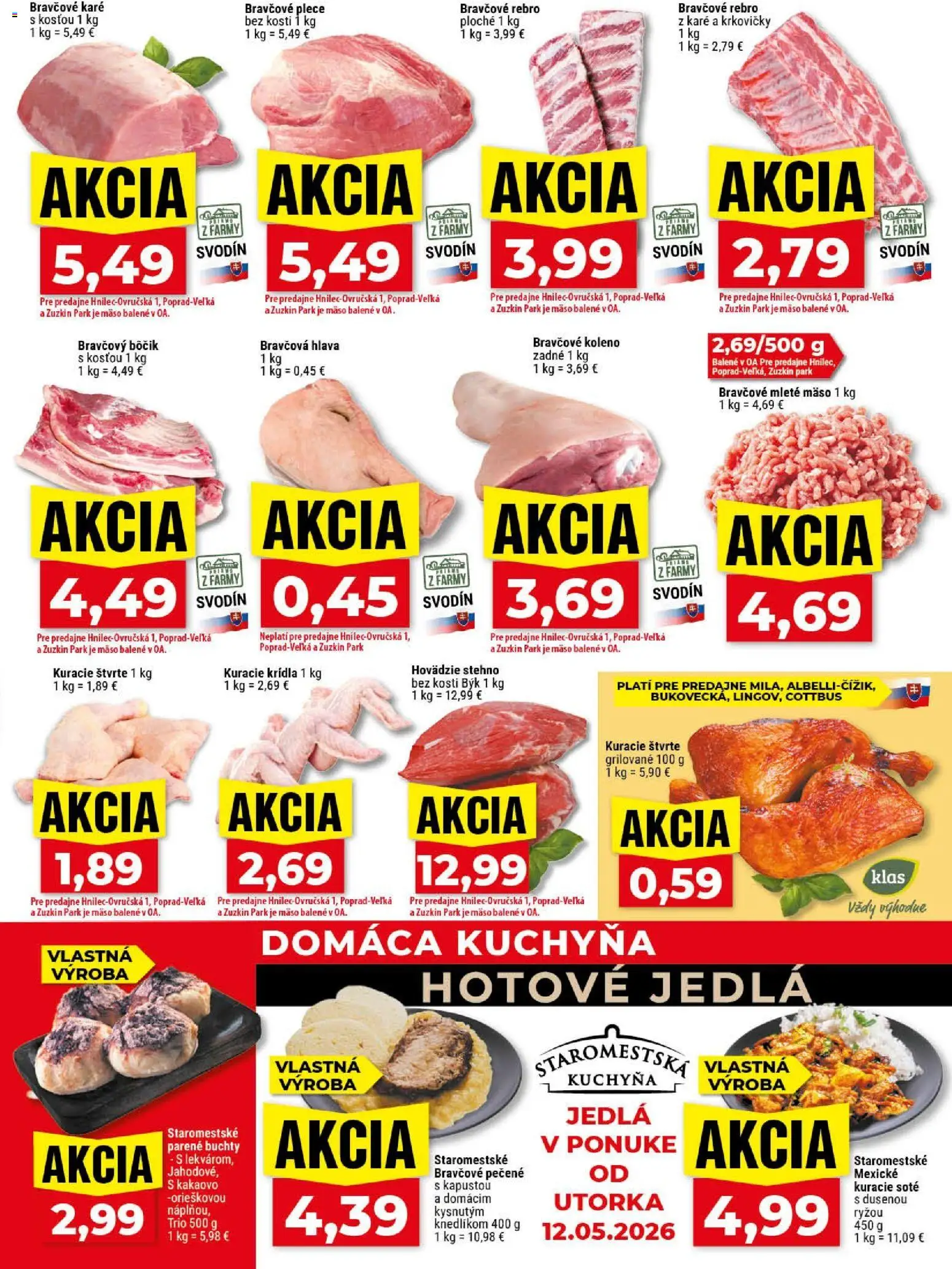 Nové Klas akcie – leták je platný od 11.05.2026 | Strana: 7 | Produkty: Kuchyňa, Bravčové plece, Kuracie krídla