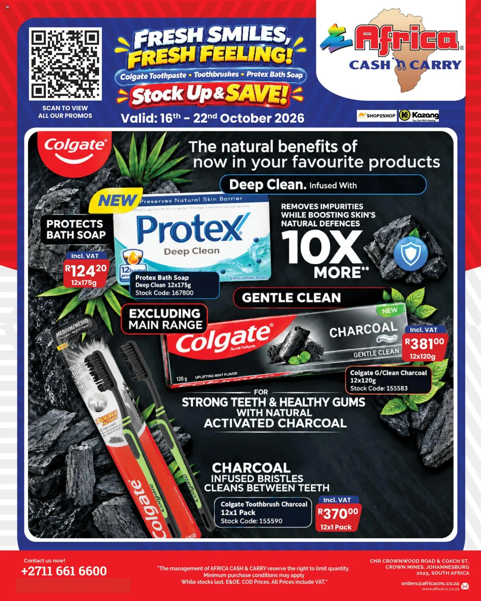 New Africa Cash & Carry catalogue – valid from 16/10/2026 | Page: 1 | Products: Bath, Stock, Toothpaste, Toothbrush