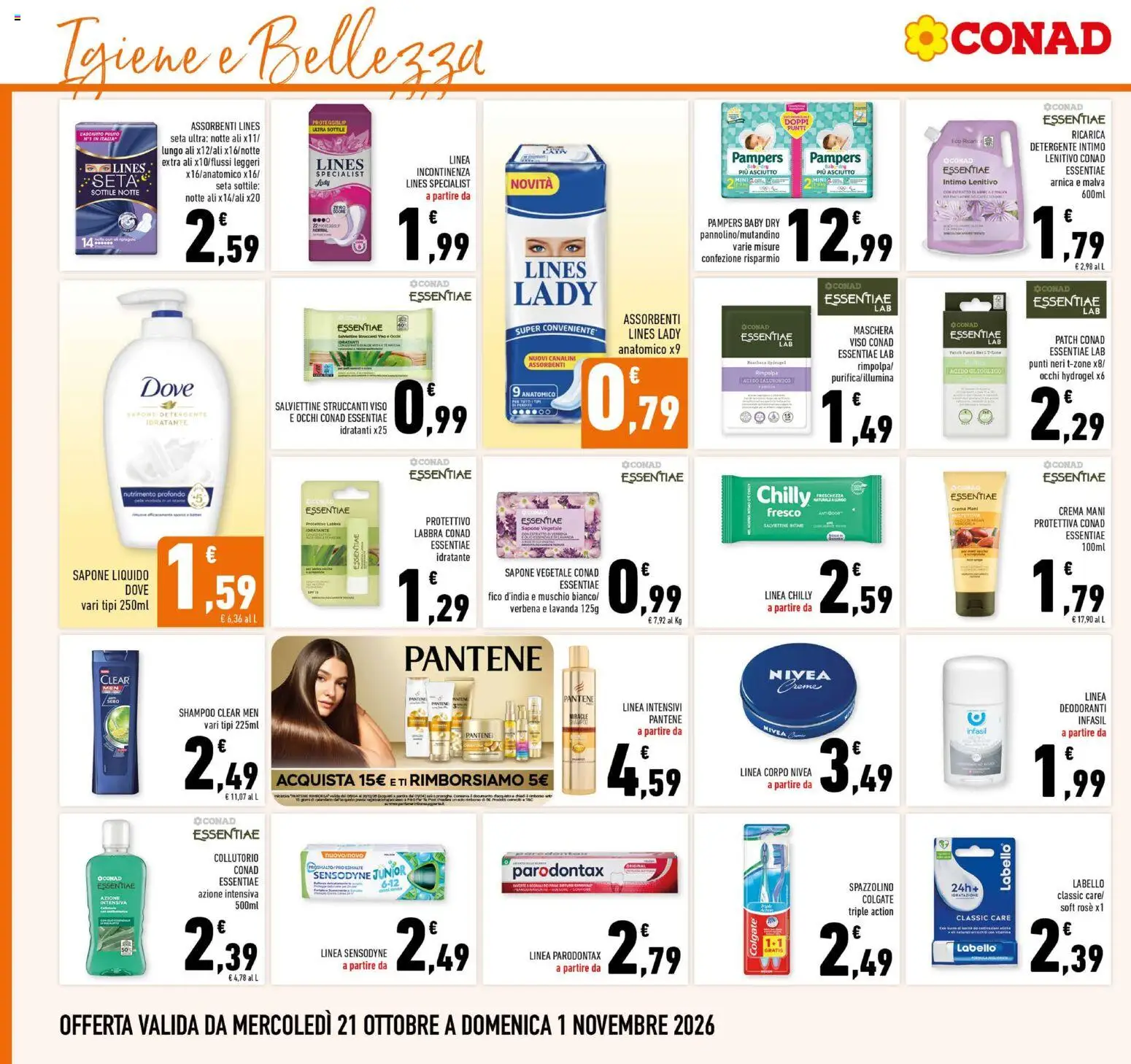 Volantino Conad del 21/10/2026 | Pagina: 22 | Prodotti: Shampoo, Maschera viso, Intimo, Lavanda