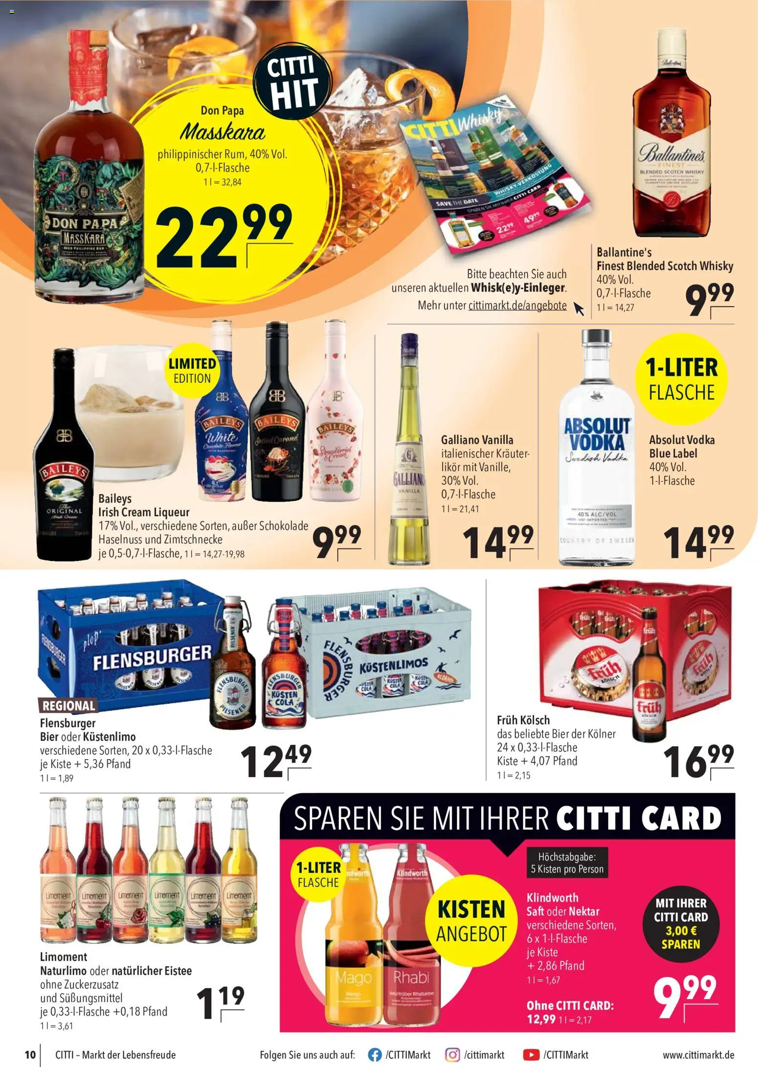 CITTI Markt Prospekt – gültig ab 07.10.2026 | Seite: 10 | Produkte: Flensburger, Baileys, Saft, Vodka