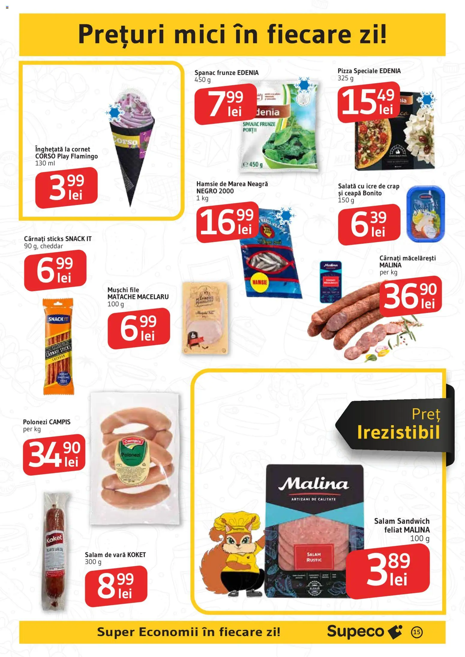 Noul catalog Supeco – valabil de la 20.08.2026 | Pagină: 15 | Produse: Mușchi, Pizza, Bonito, Salată cu icre