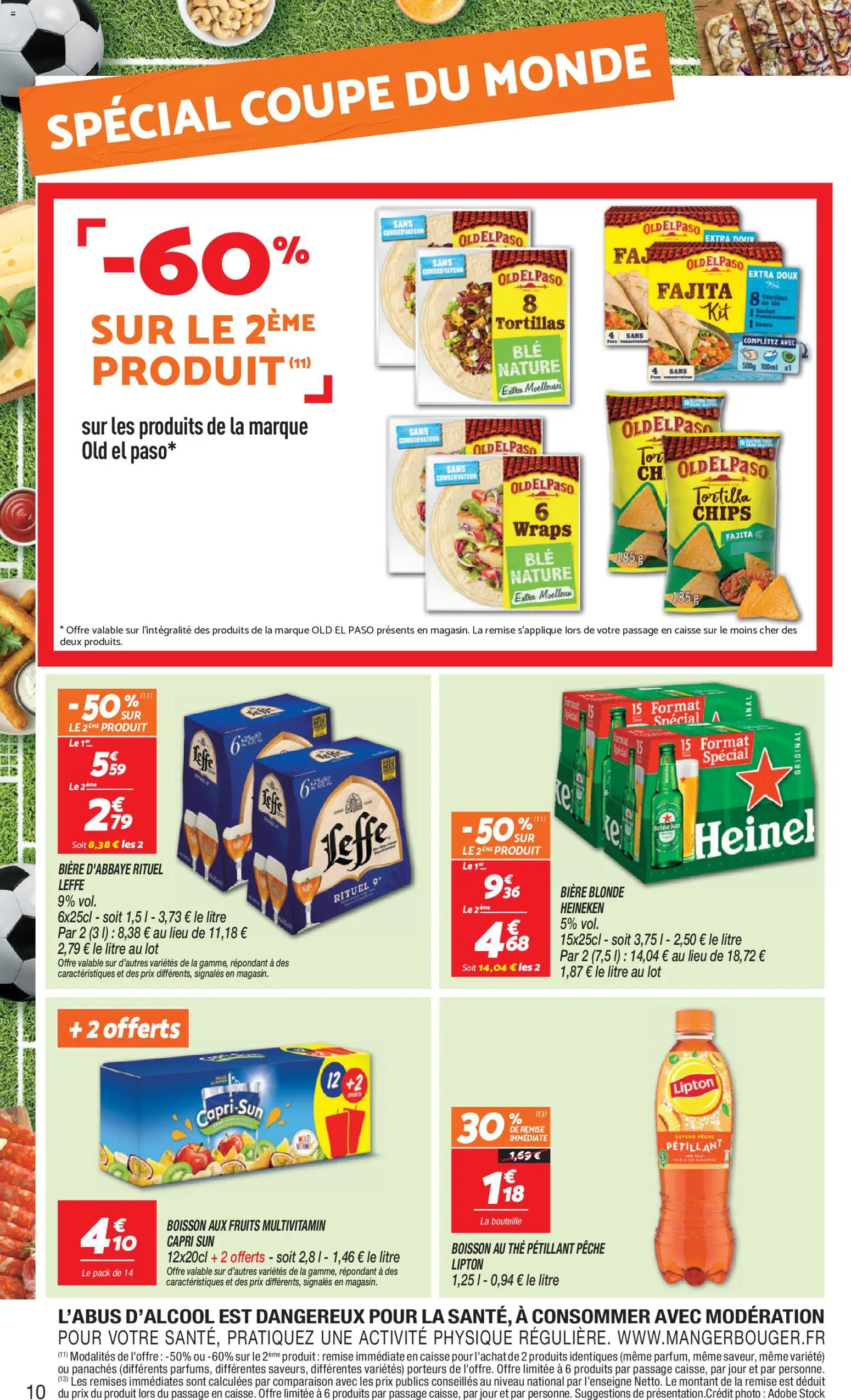 {H1} | Page: 10 | Produits: Pêche, Tortillas, Bière, Thé