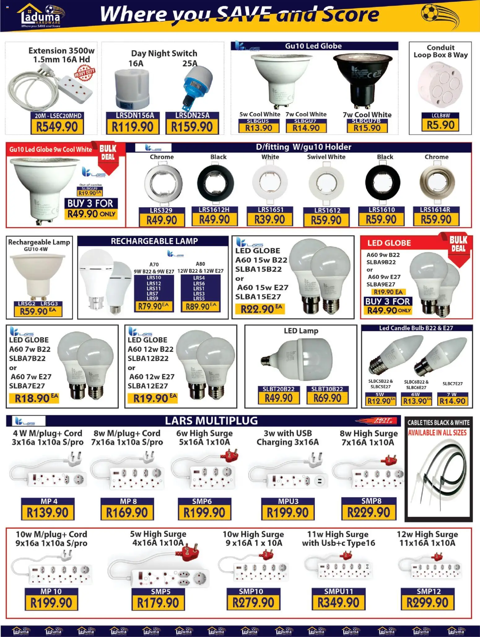 New Laduma Hardware catalogue – valid from 01.06.2026 | Page: 13 | Products: Ties, Candle bulb, Box, Lamp