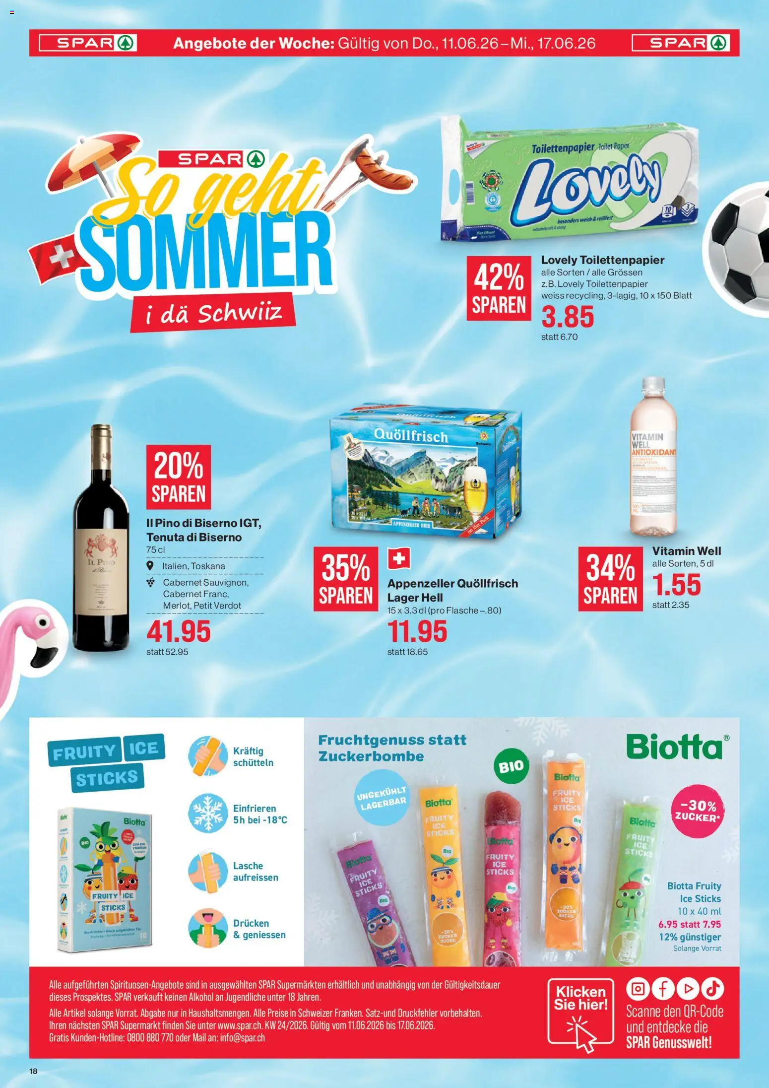 SPAR aktionen – gültig ab 11.06.2026 | Seite: 18 | Produkte: Bier, Zucker, Toilettenpapier