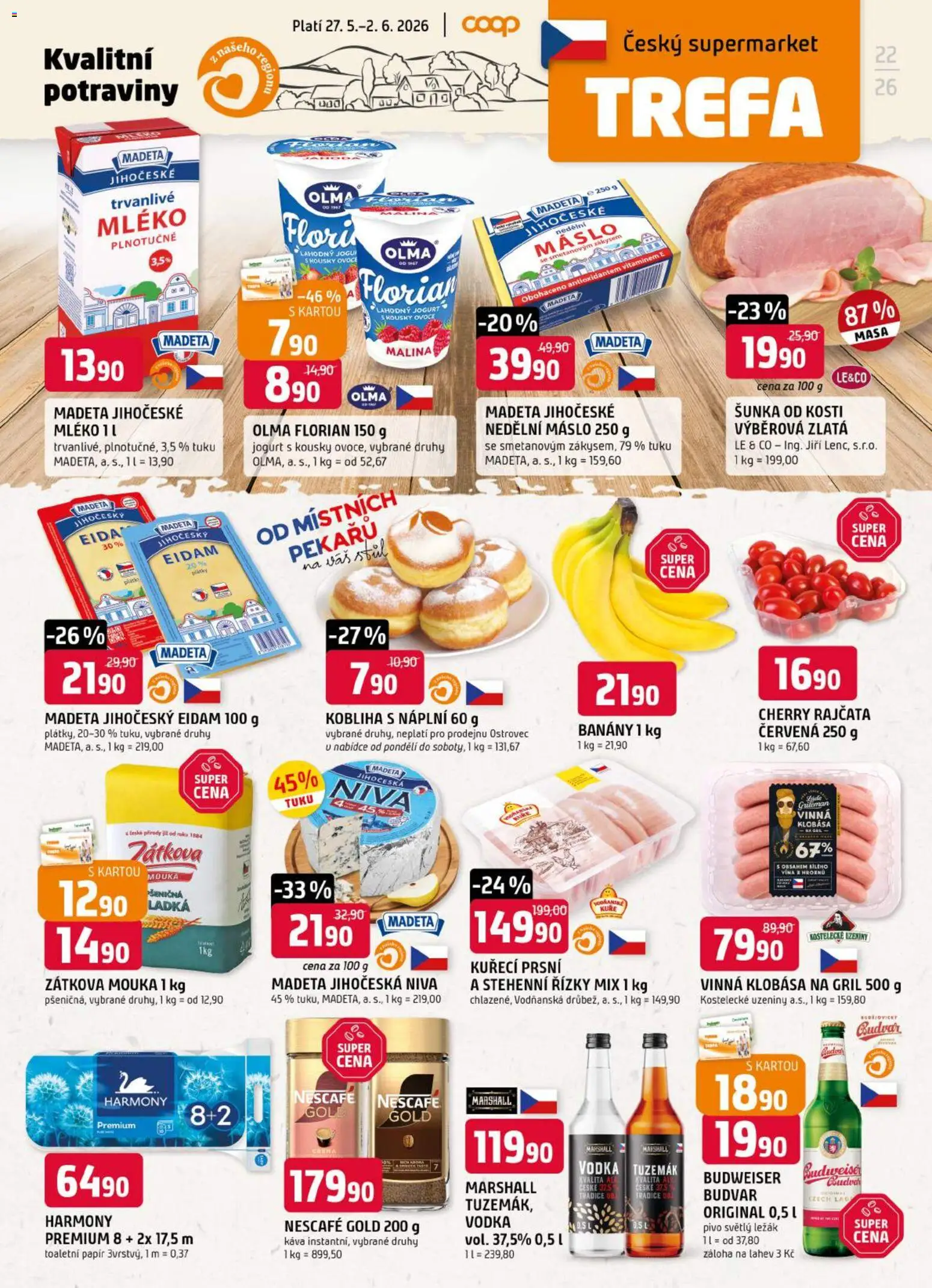 Trefa leták od 27.05.2026 | Strana: 1 | Produkty: Nescafé Gold, Máslo, Nescafé, Niva