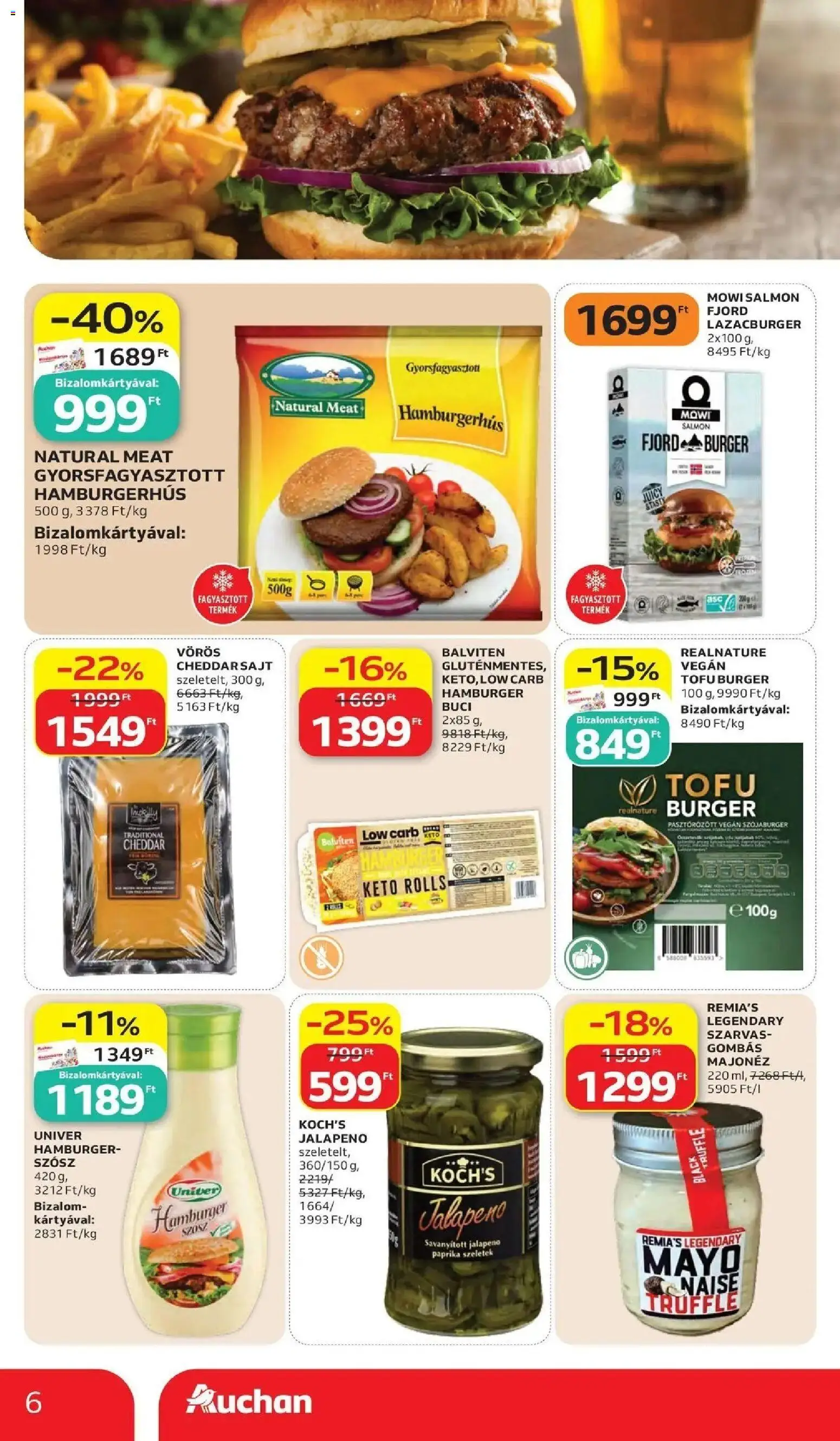 Auchan akciós ujság - amely érvényes a következő dátumtól: 28.05.2026 | Oldal: 6 | Termékek: Tofu, Cheddar, Jalapeno, Szósz