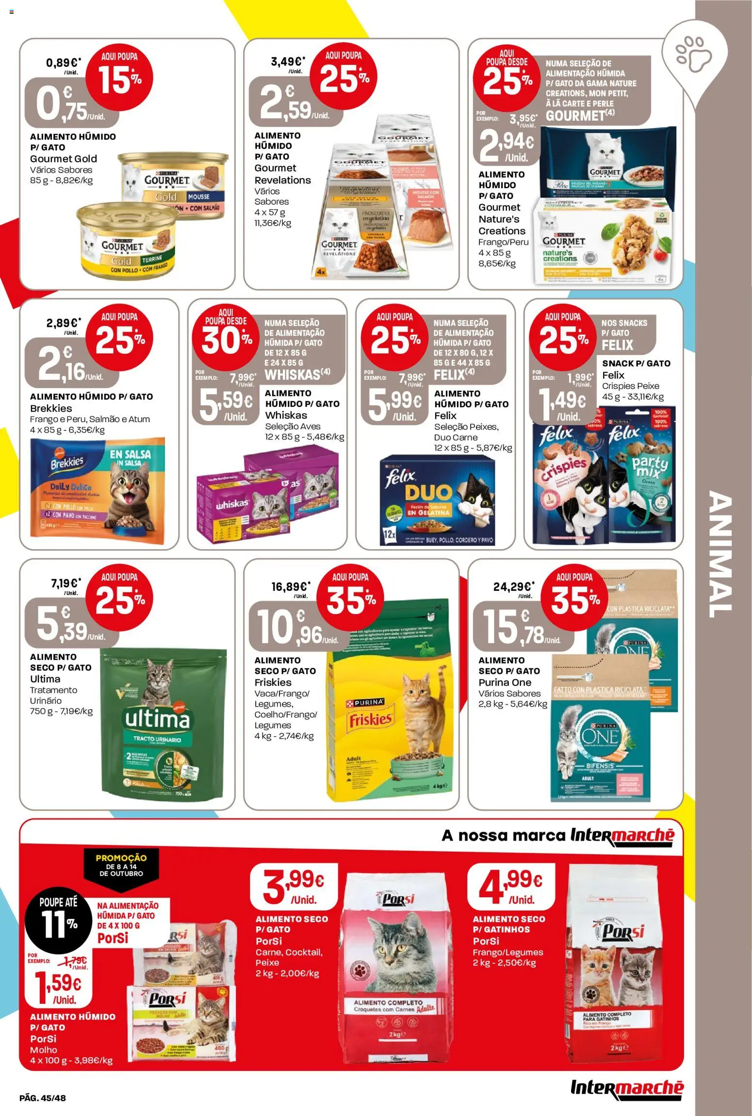 Intermarché folheto │ válido de 08/10/2026 | Página: 45 | Produtos: Salsa, Purina one, Gelatina, Legumes
