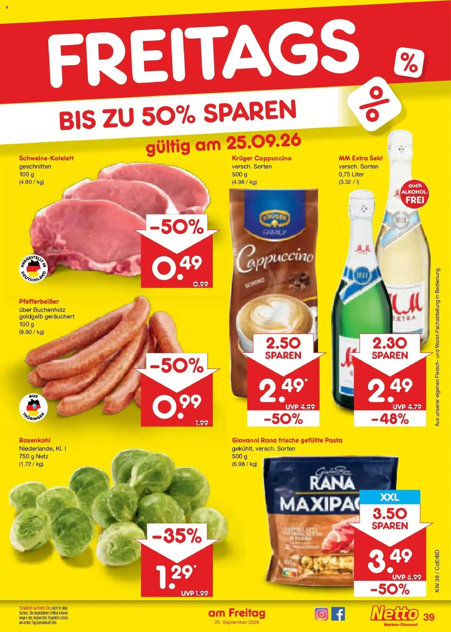 Netto Marken-Discount Prospekt Delitzsch – gültig ab 21.09.2026 | Seite: 55 | Produkte: Sekt, Pasta, Kruger cappuccino, Fleisch