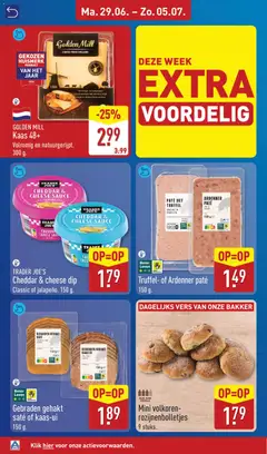 Gebraden gehakt saté of kaas-ui, 150 g. - Voorbeeld van een folder van Aldi, geldig van 29-06-2026 | Pagina: 8 | Producten: Ui, Kaas, Gehakt, Dip
