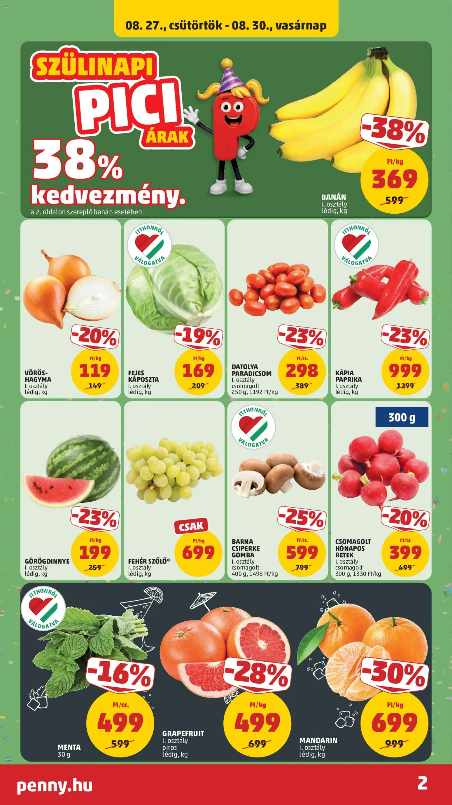 PENNY akciós ujság - amely érvényes a következő dátumtól: 2026.08.27. | Oldal: 2 | Termékek: Datolya, Menta, Paradicsom, Mandarin