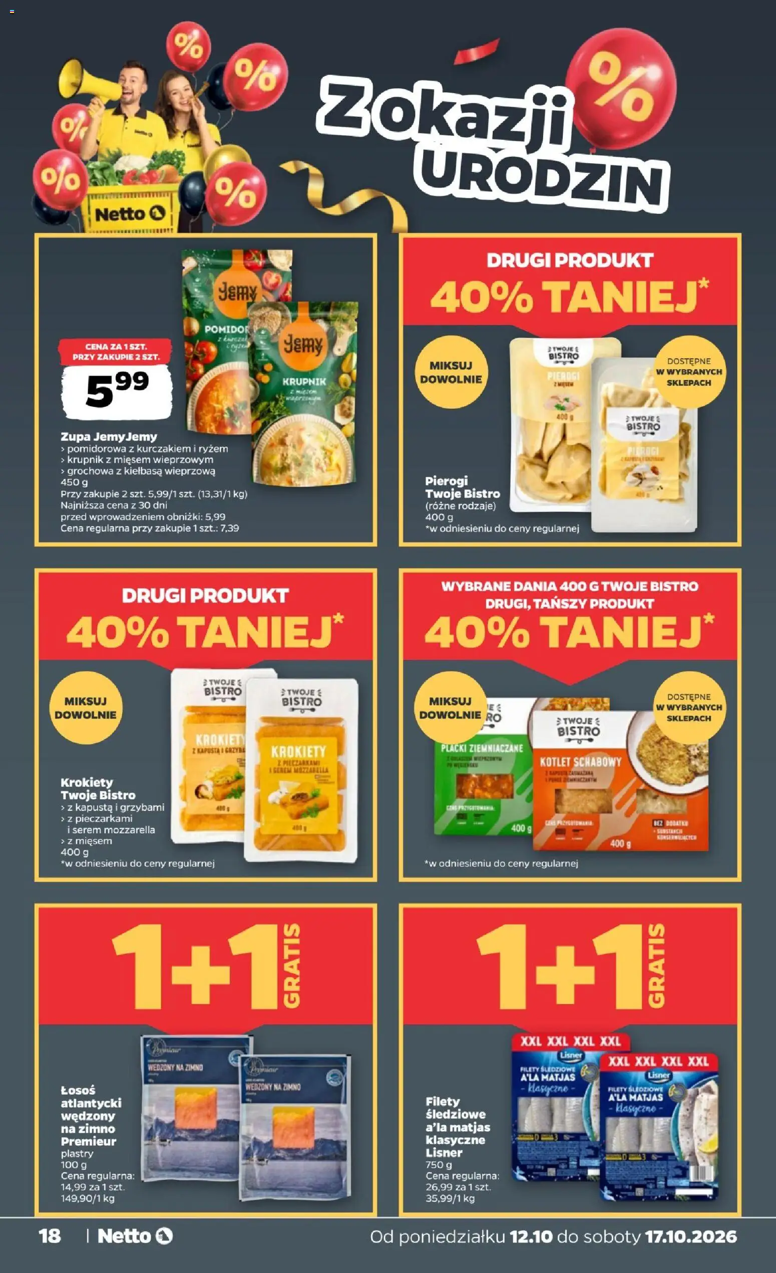 Netto gazetka od poniedziałku od 12.10.2026 | Strona: 18 | Produkty: Serem, Krupnik, Zupa, Schabowy