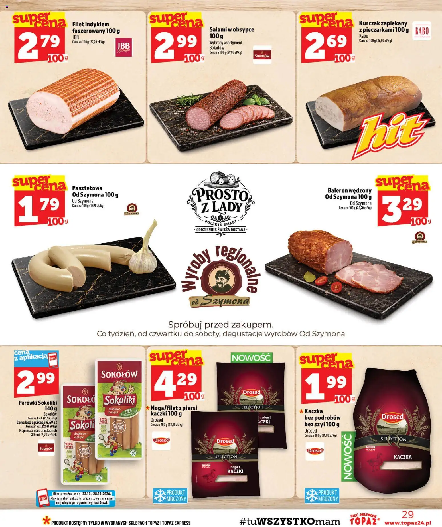 Topaz gazetka od 22.10.2026 | Strona: 29 | Produkty: Mięso, Parówki, Filet, Salami
