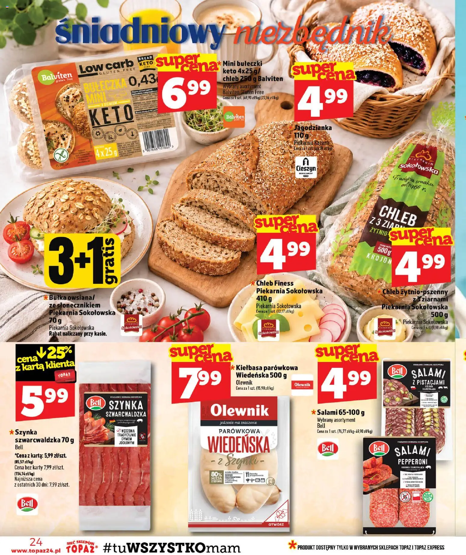 Topaz gazetka od 23.07.2026 | Strona: 24 | Produkty: Karta, Piekarnia, Szynka, Bułka
