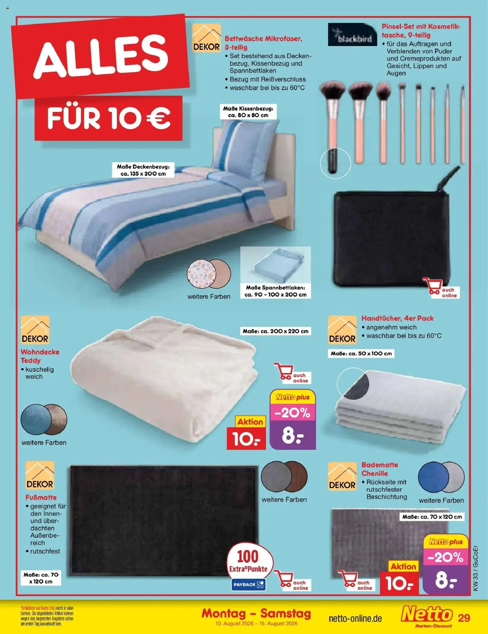 Netto Marken-Discount Prospekt Augustusburg (ab 10.08.2026) » Angebote | Seite: 41 | Produkte: Bettwäsche, Puder, Fußmatte