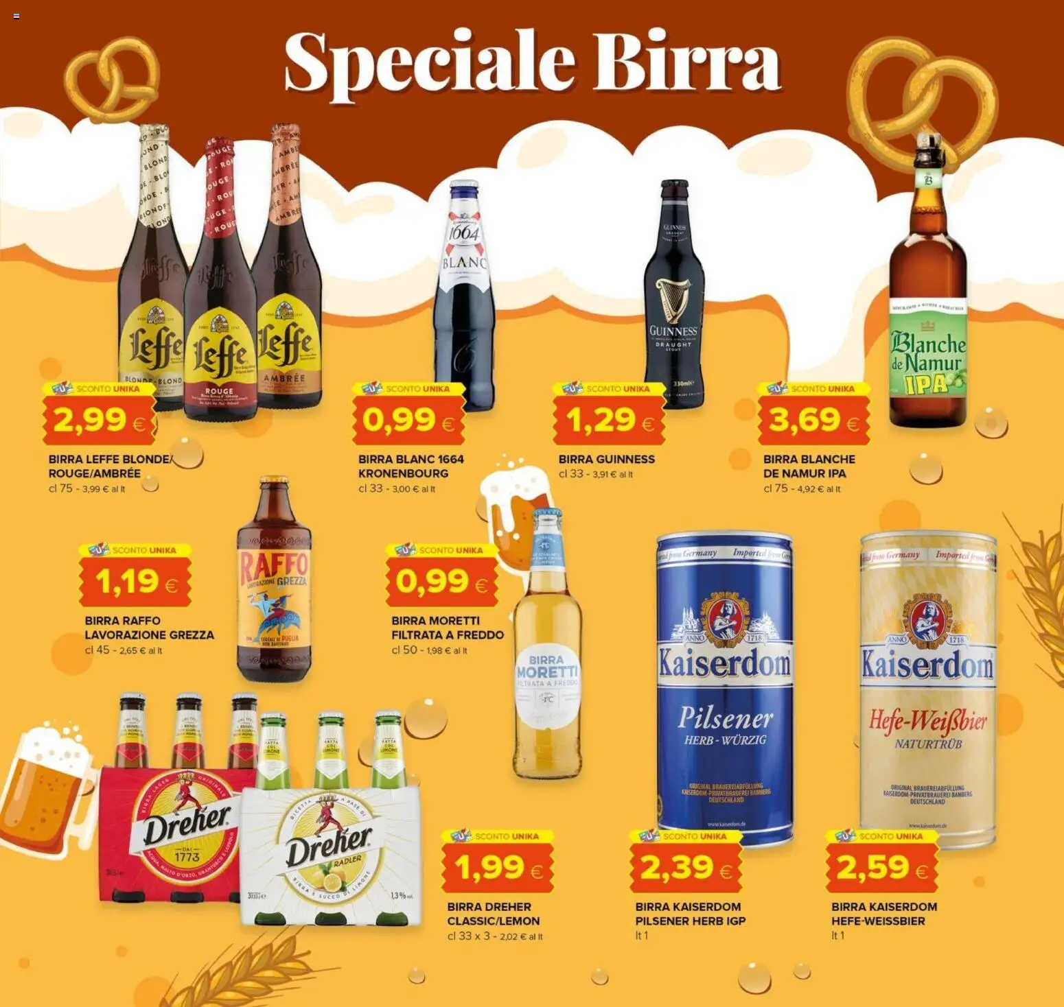 Volantino Oasi del 10/08/2026 | Pagina: 19 | Prodotti: Birra Raffo, Succo, Birra Leffe, Birra Moretti