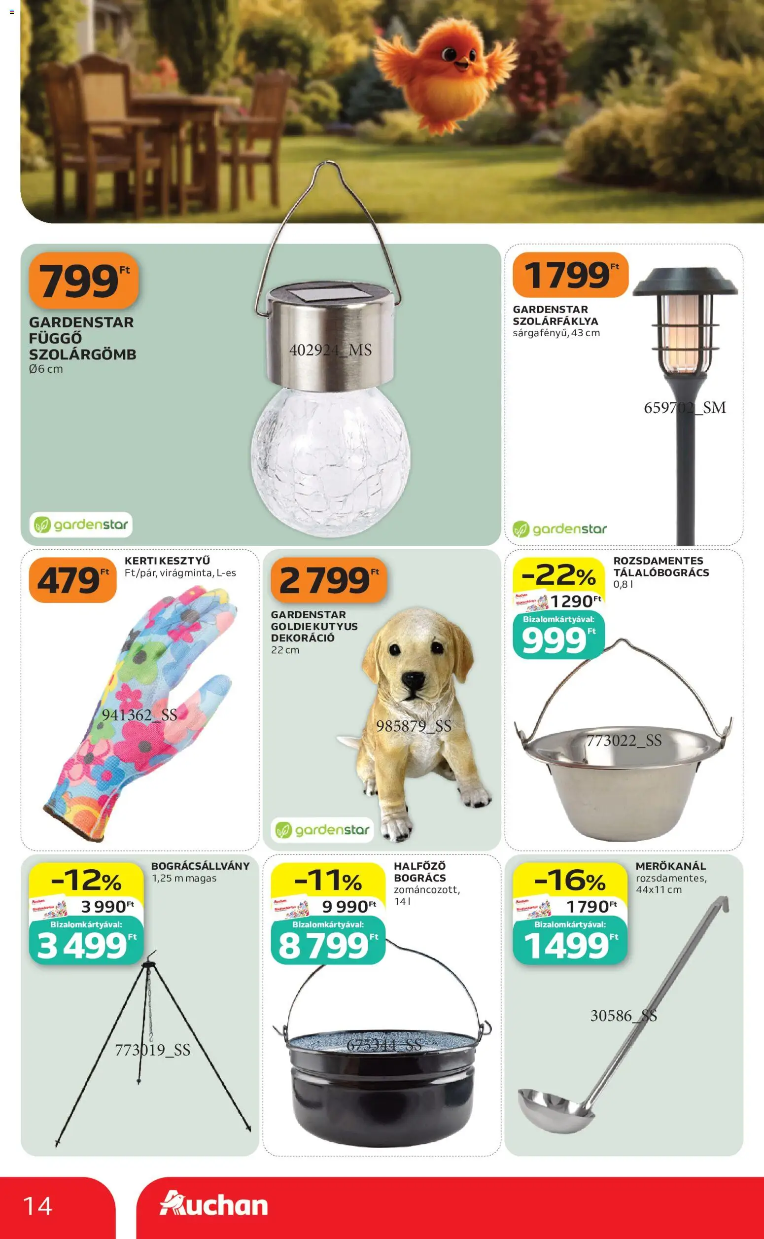 Auchan akciós ujság - amely érvényes a következő dátumtól: 21.05.2026 | Oldal: 14 | Termékek: Kesztyű, Bogrács, Dekoráció