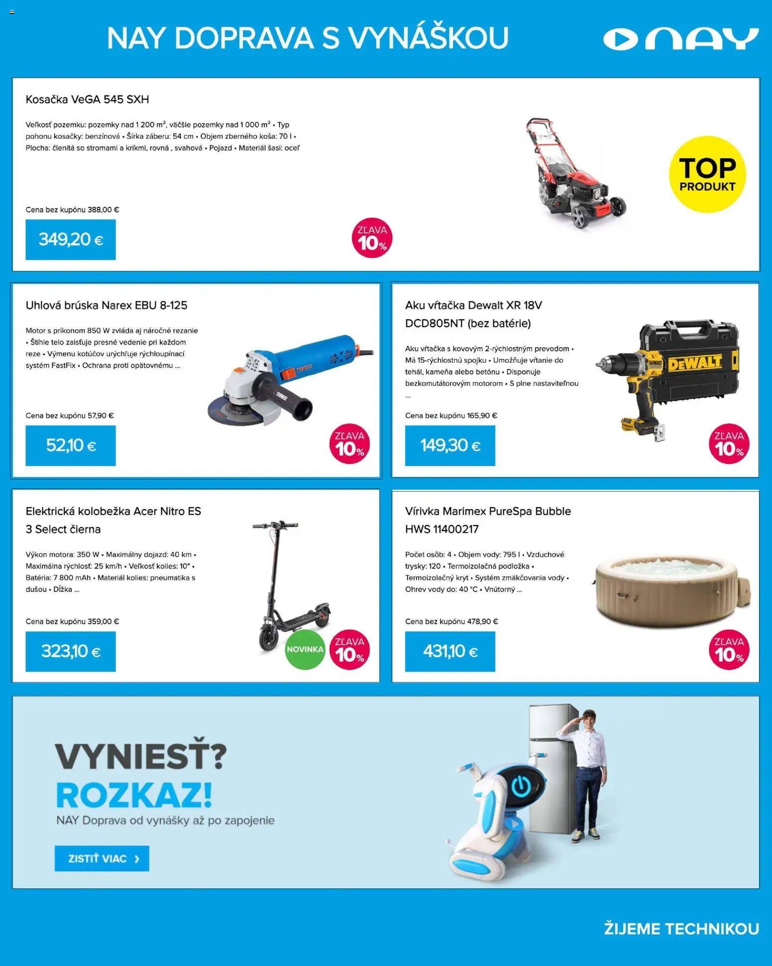 Nové NAY Elektrodom akcie – leták je platný od 20.07.2026 | Strana: 9 | Produkty: Kosačka, Elektrická kolobežka, Kosačky, Uhlová brúska