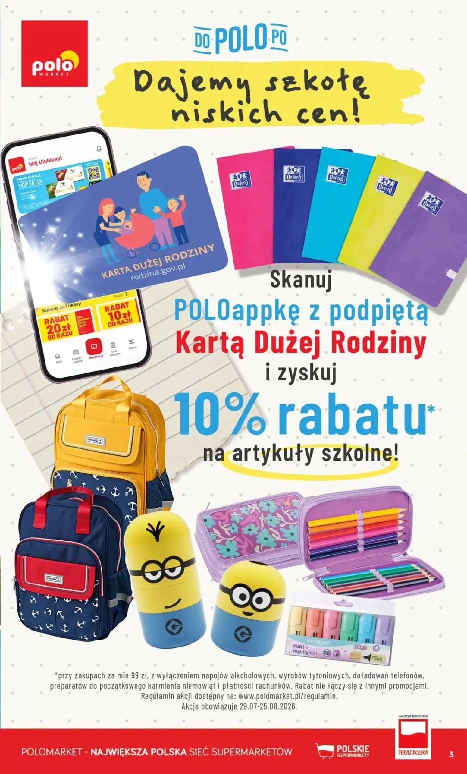Nowa POLOmarket gazetka od jutra 19.08.2026 | Strona: 3 | Produkty: Karta, Artykuły szkolne