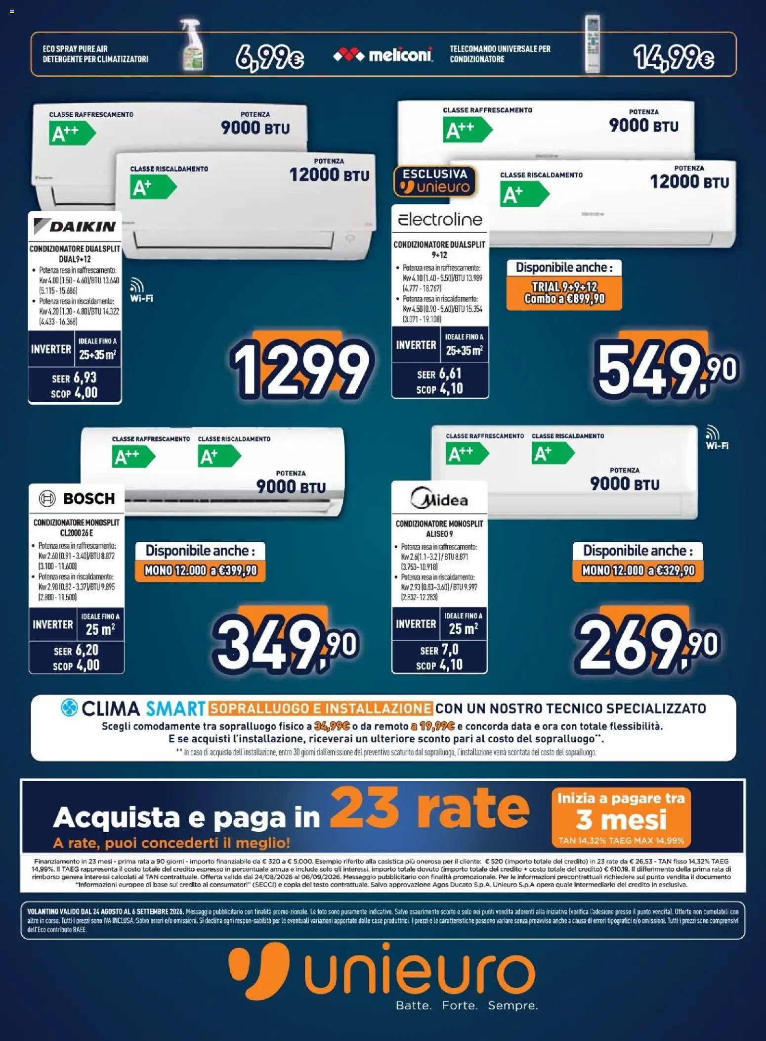 Volantino Unieuro del 24/08/2026 | Pagina: 30 | Prodotti: Telecomando, Detergente, Data, Condizionatore