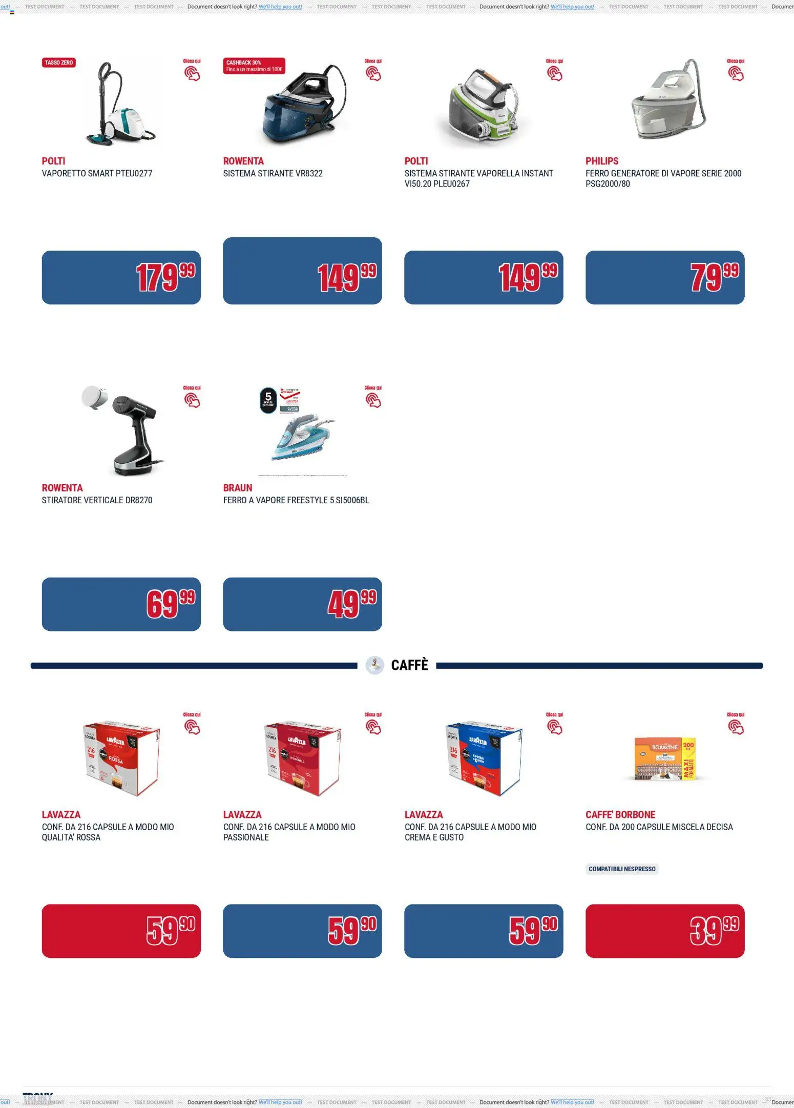 Volantino Trony del 19.03.2026 | Pagina: 3 | Prodotti: Stiratore verticale, Crema, Vaporetto, Lavazza
