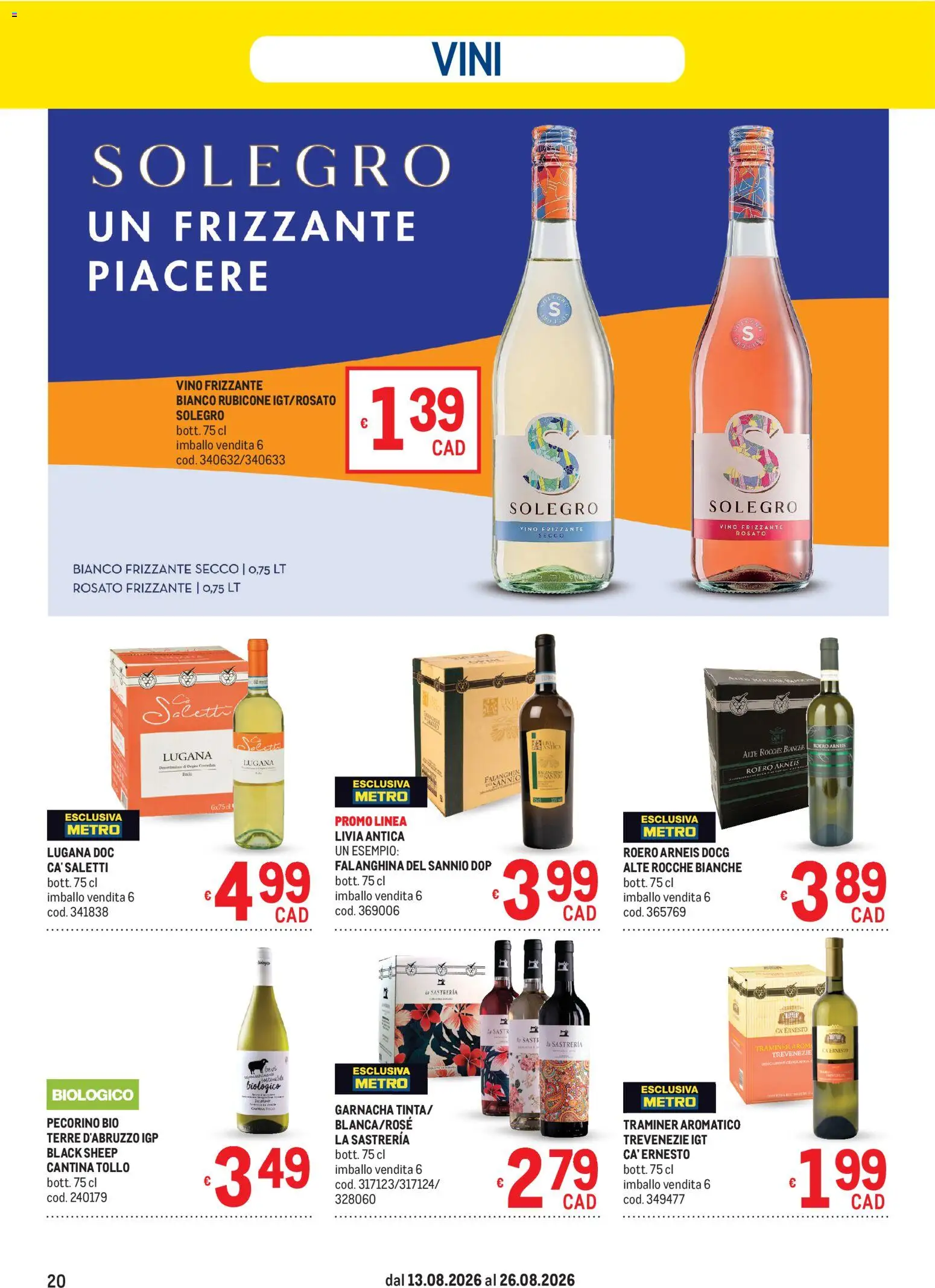 Volantino Metro del 13/08/2026 | Pagina: 20 | Prodotti: Vino, Pecorino