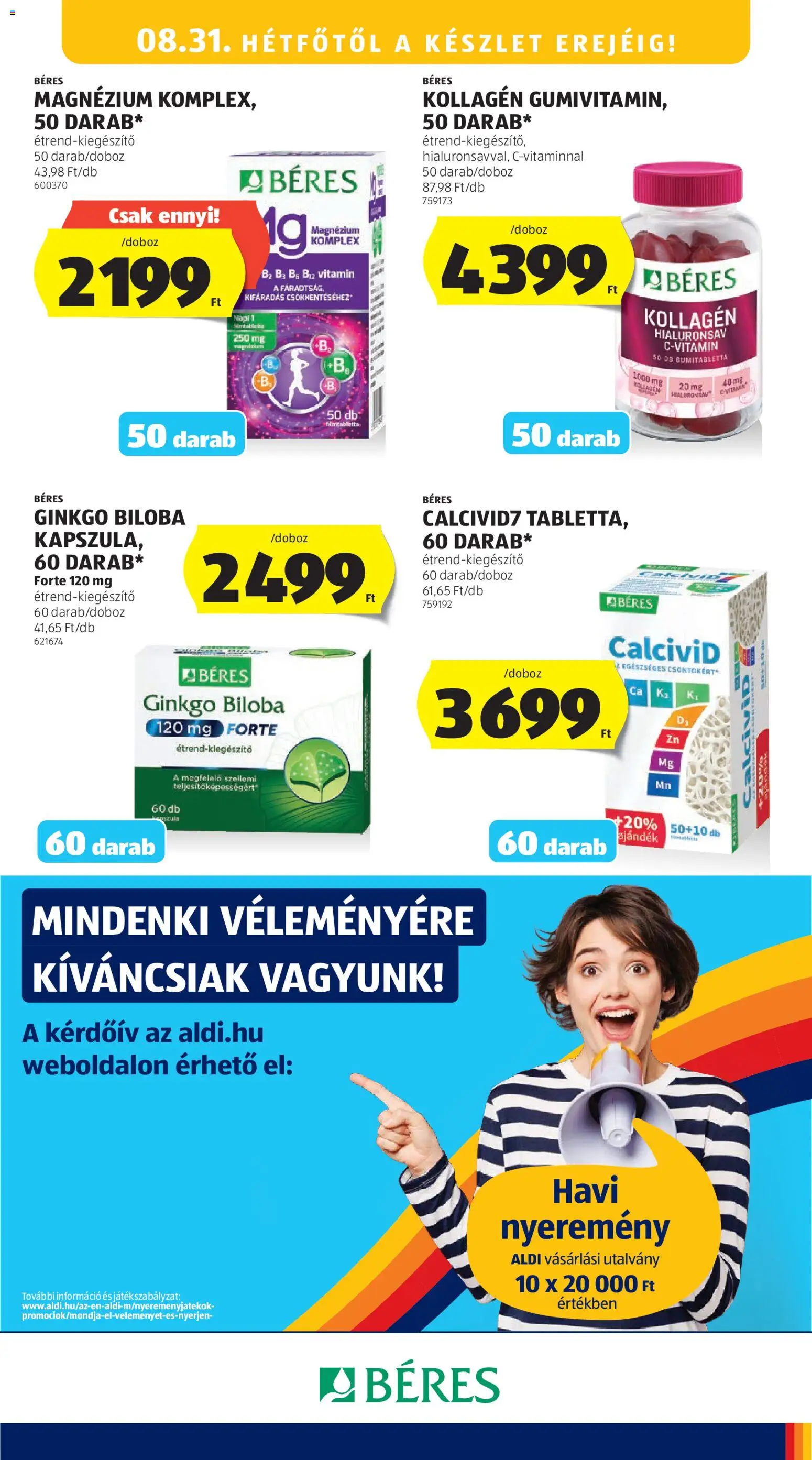Aldi akciós ujság - amely érvényes a következő dátumtól: 2026.08.27. | Oldal: 33 | Termékek: Magnézium, Tablet, Ginkgo biloba, Béres