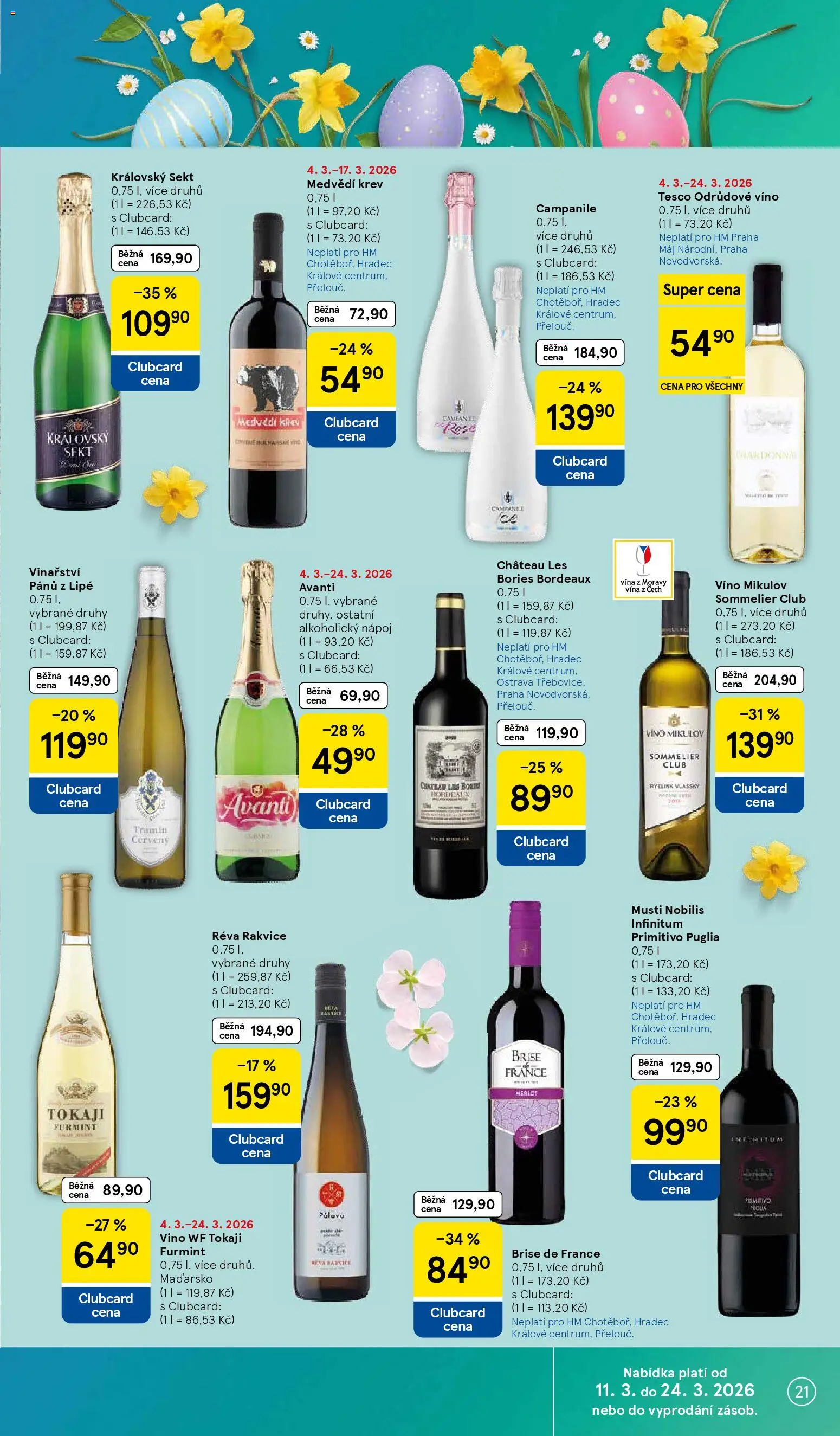 Tesco leták - Hypermarket od 11.03.2026 | Strana: 21 | Produkty: Víno, Primitivo, Sekt, Avanti