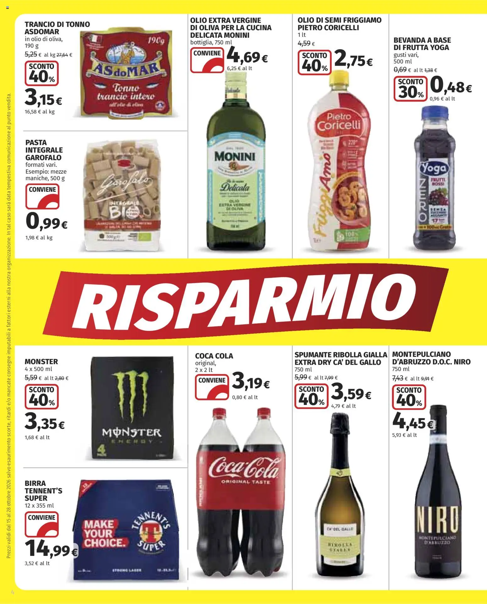 Volantino COOP del 15/10/2026 | Pagina: 4 | Prodotti: Pasta, Data, Olio extra vergine, Coca Cola