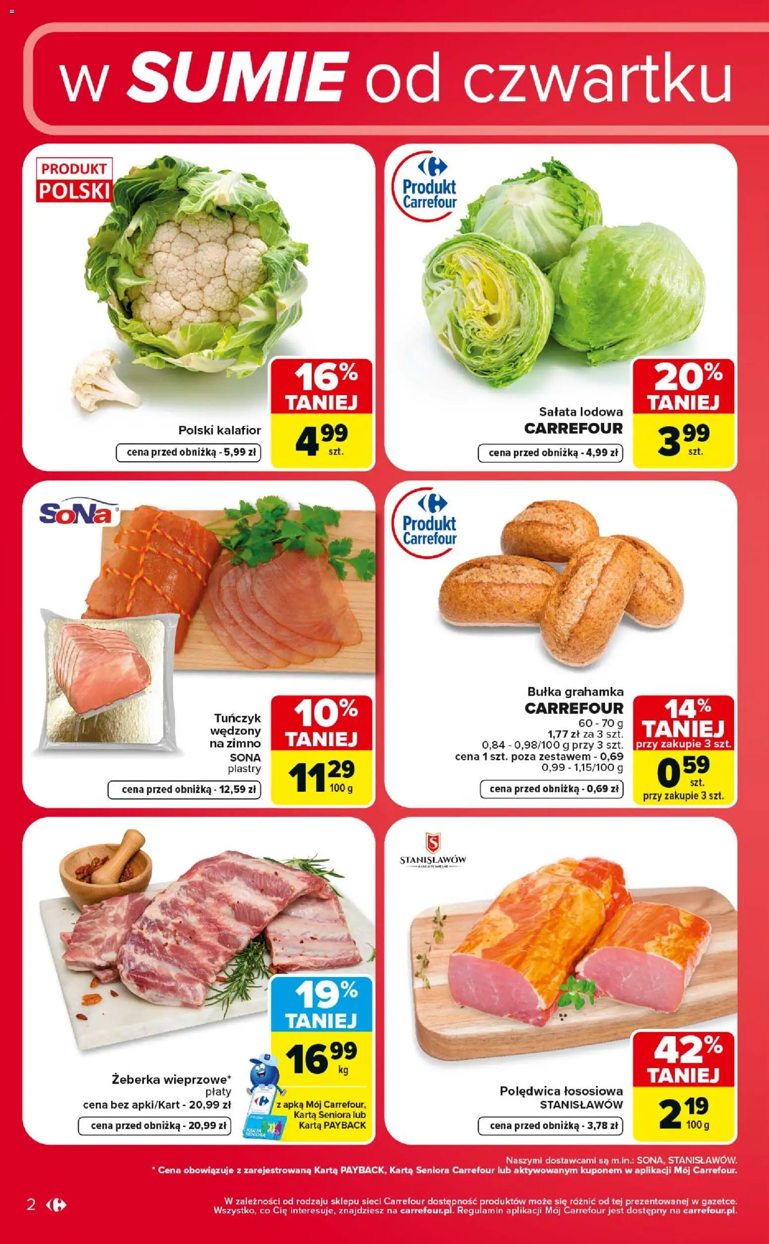 Carrefour gazetka - Weekend okazji od 06.08.2026 | Strona: 2 | Produkty: Karta, Kalafior, Tuńczyk, Bułka