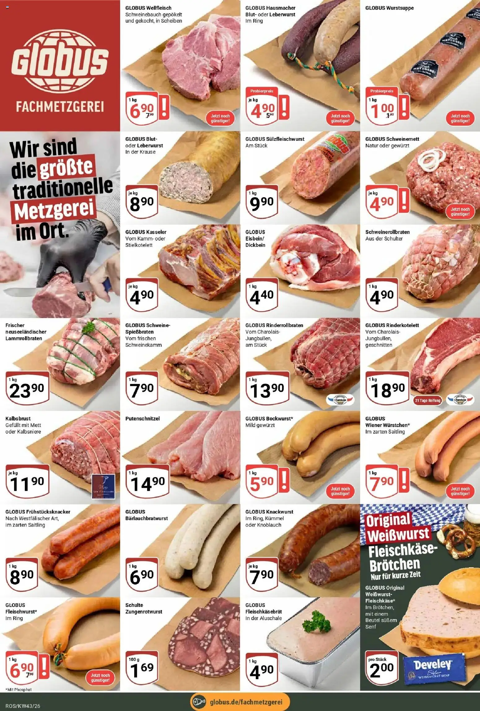 Globus Prospekt Lambrechtshagen (ab 19.10.2026) » Angebote online | Seite: 7 | Produkte: Schweinebauch, Weißwurst, Putenschnitzel, Schulter