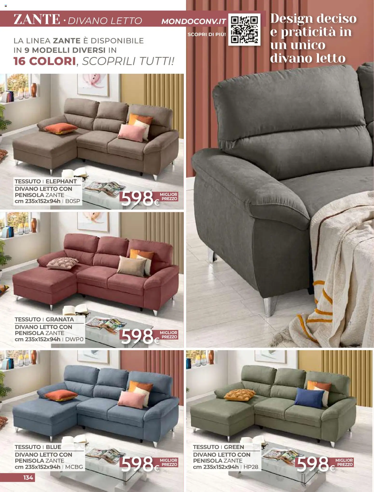 Volantino Mondo Convenienza del 01/09/2026 | Pagina: 136 | Prodotti: Divano letto, Letto, Divano