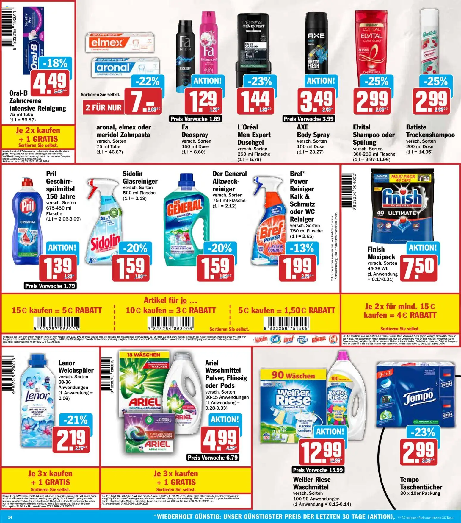 AEZ Prospekt – gültig ab 07.09.2026 | Seite: 14 | Produkte: Lenor, Ariel, Zahnpasta, Waschmittel