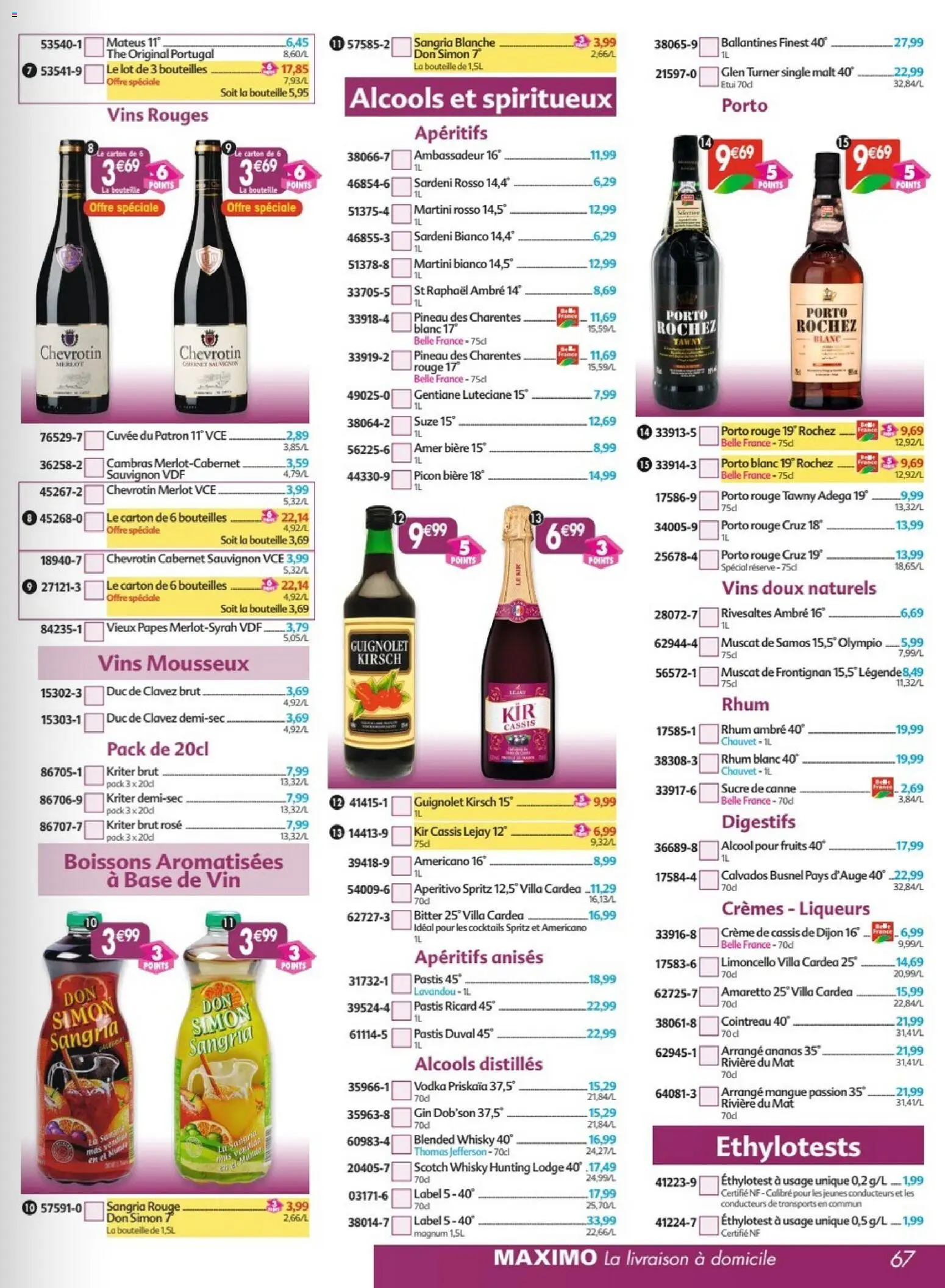 {H1} | Page: 67 | Produits: Amaretto, Alcools, Picon biere, Ananas