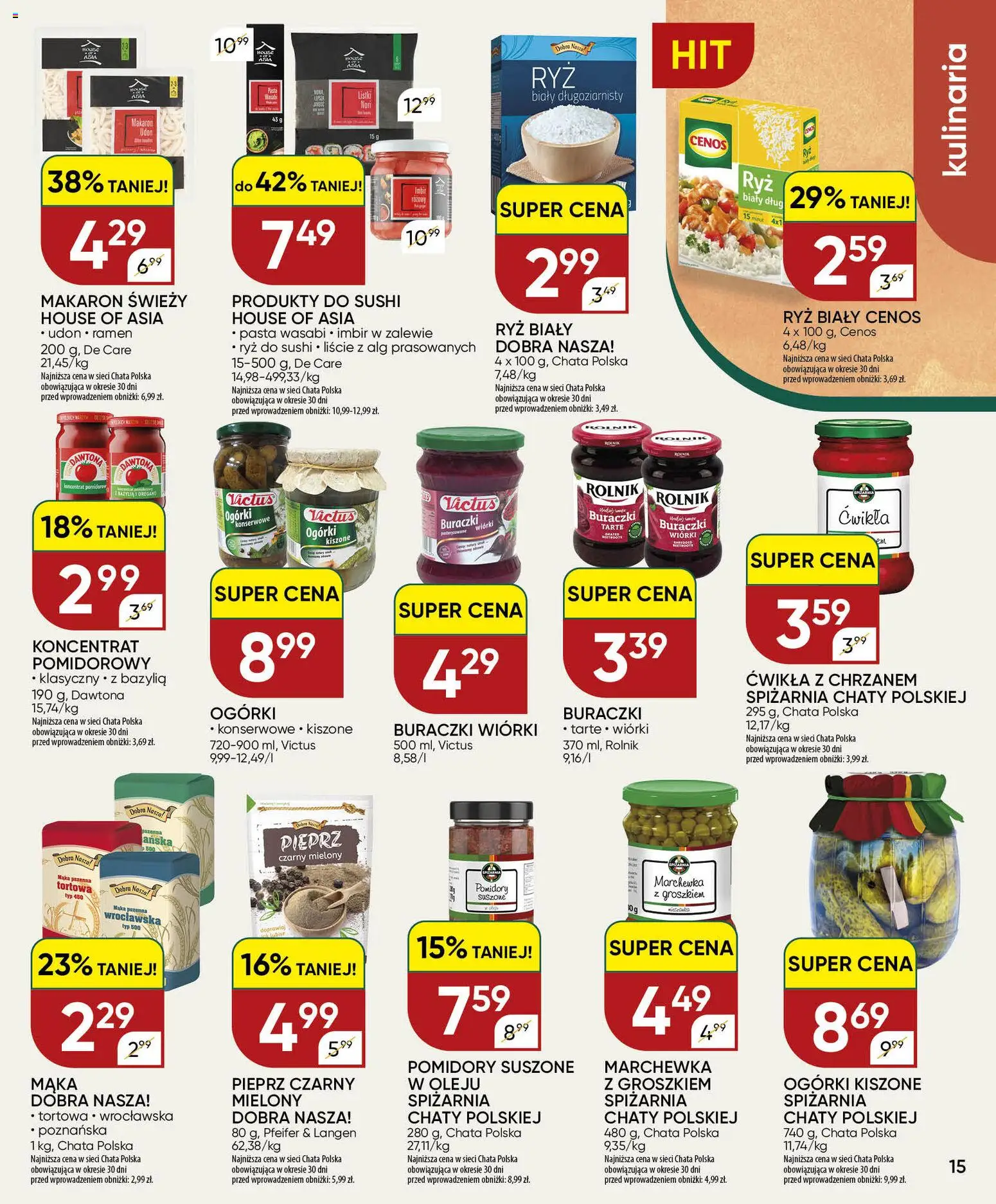 Chata Polska gazetka od 24.09.2026 | Strona: 15 | Produkty: Ryż biały, Koncentrat pomidorowy, Pomidory suszone, Pasta