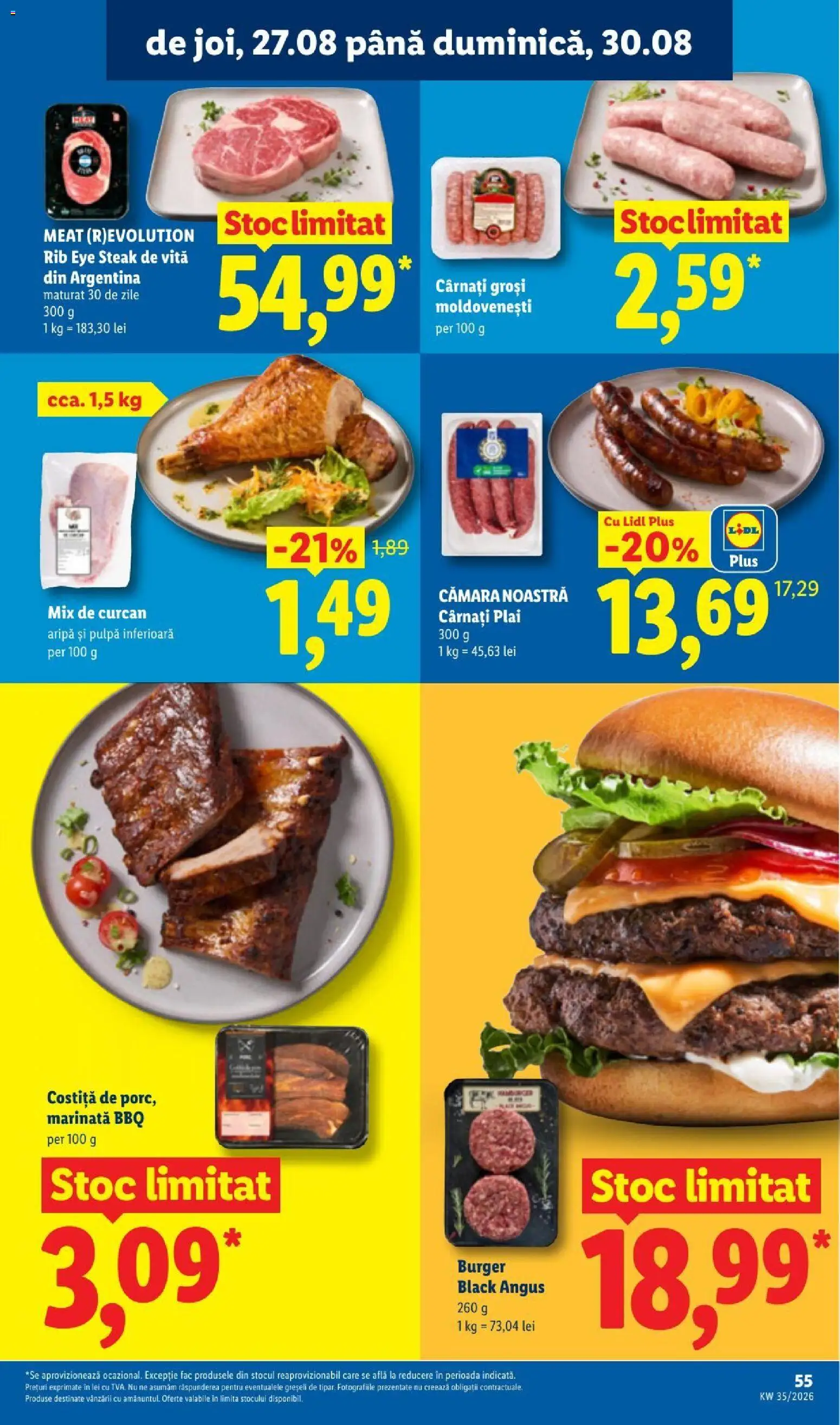 Noul catalog Lidl – valabil de la 24.08.2026 | Pagină: 55 | Produse: Vită, Black angus, Burger, Cârnați