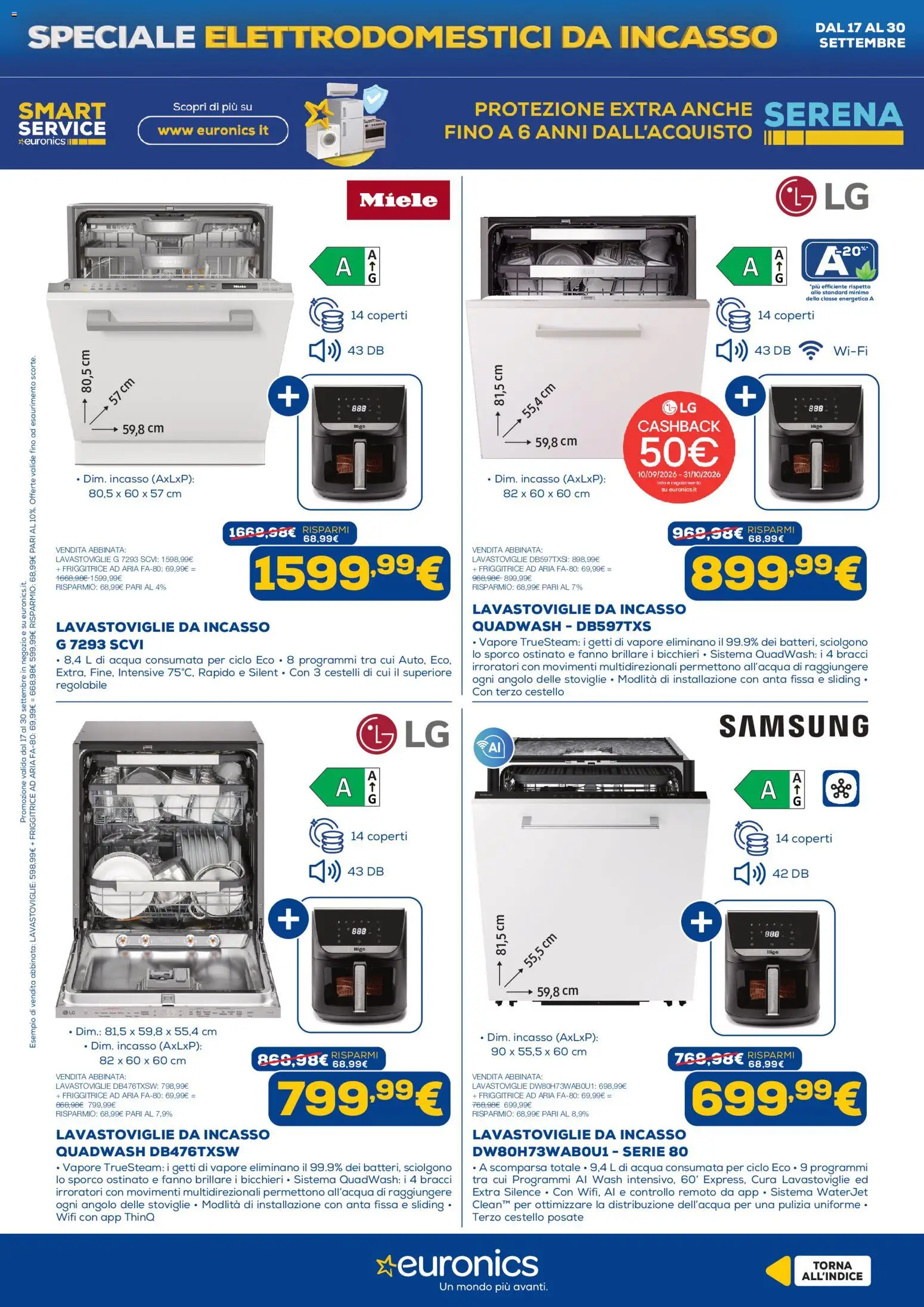 Volantino Euronics del 17/09/2026 | Pagina: 6 | Prodotti: Lavastoviglie da incasso, Acqua, Miele, Samsung