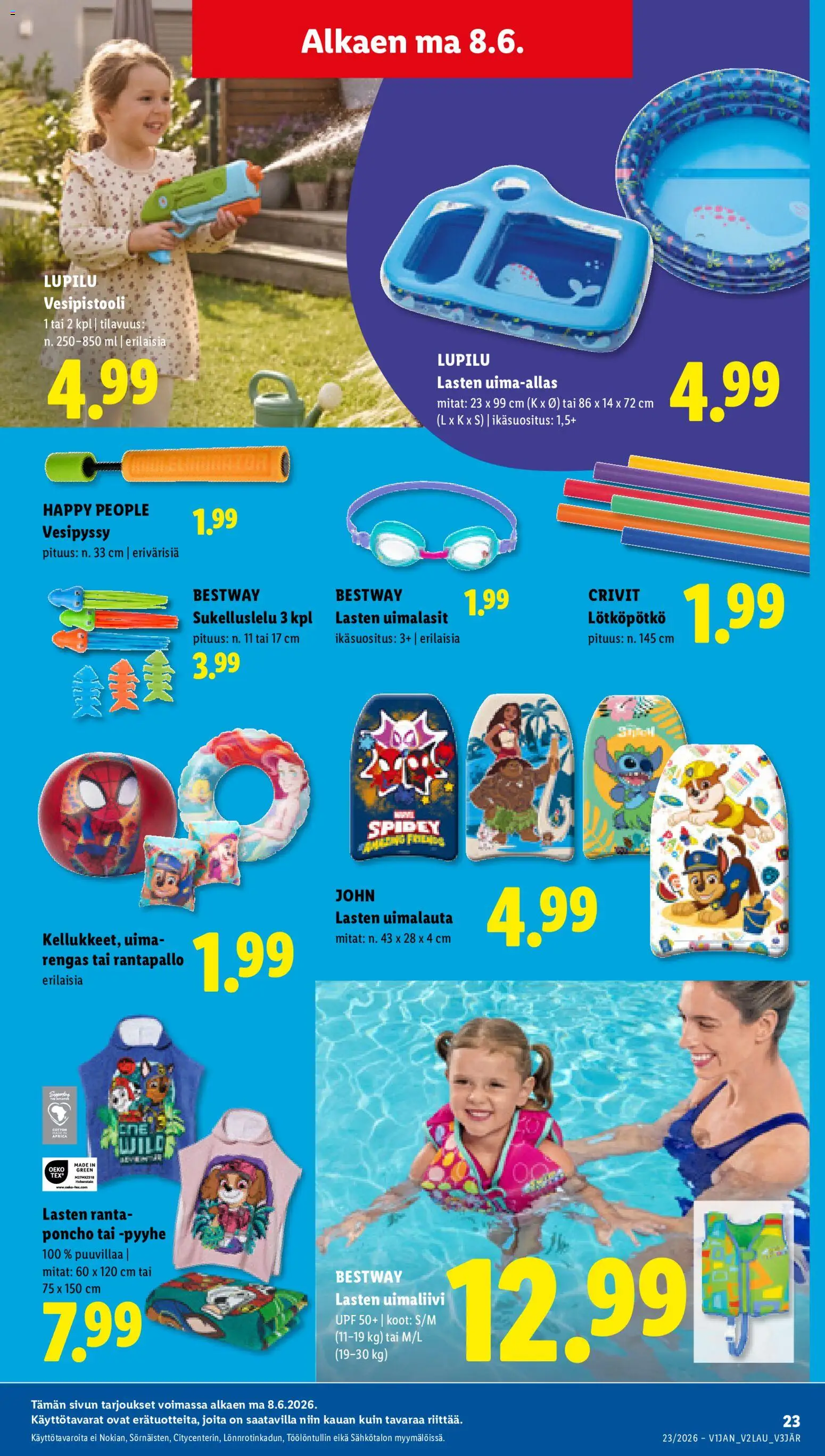 Lidl tarjoukset – voimassa 04.06.2026 alkaen | Sivu: 31 | Tuotteet: Uimalasit, Pyyhe, Vesipyssy, Poncho