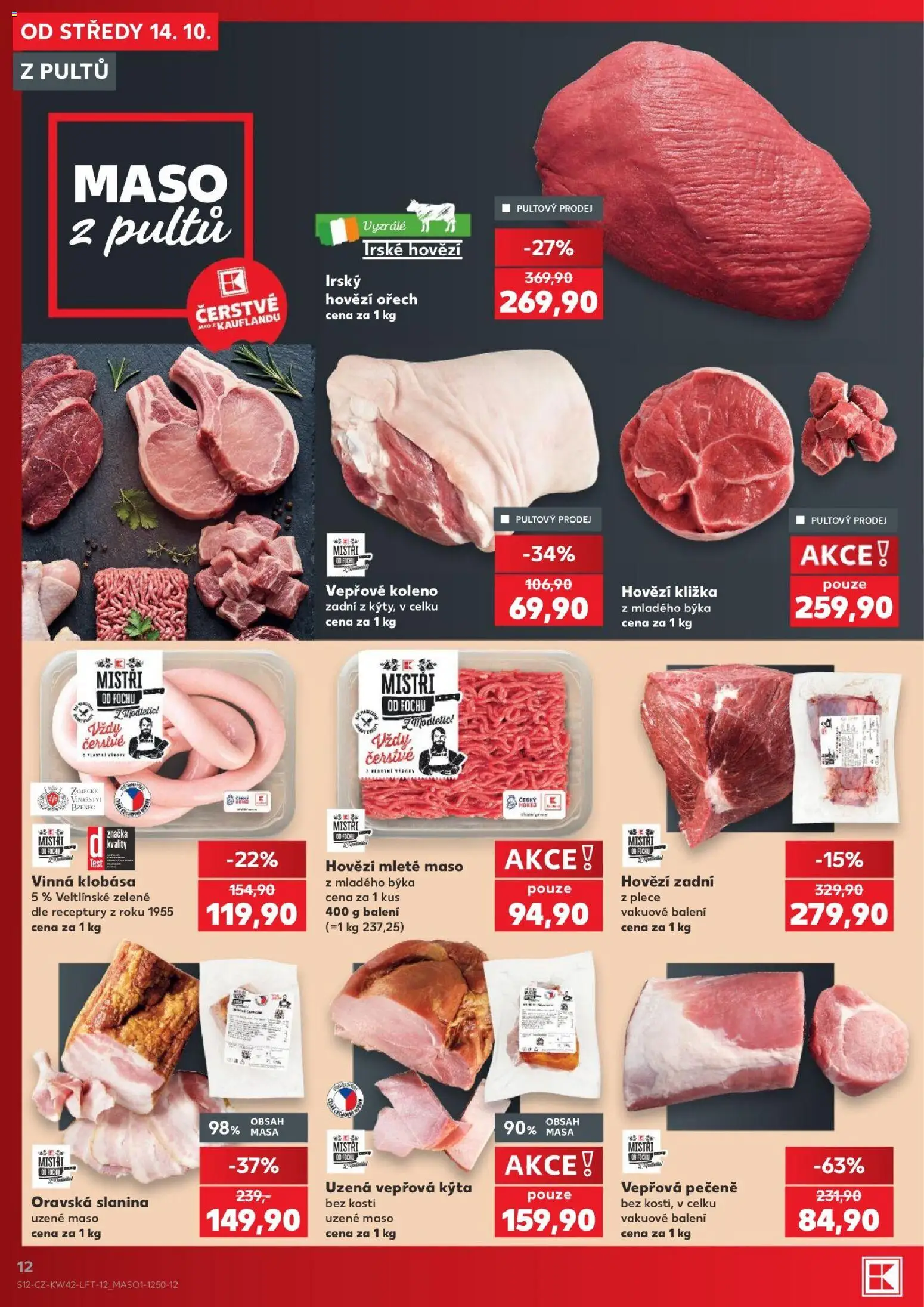 Kaufland leták - Kolín od 14.10.2026 | Strana: 12 | Produkty: Koleno, Vinná klobása, Kýta bez kosti, Slanina