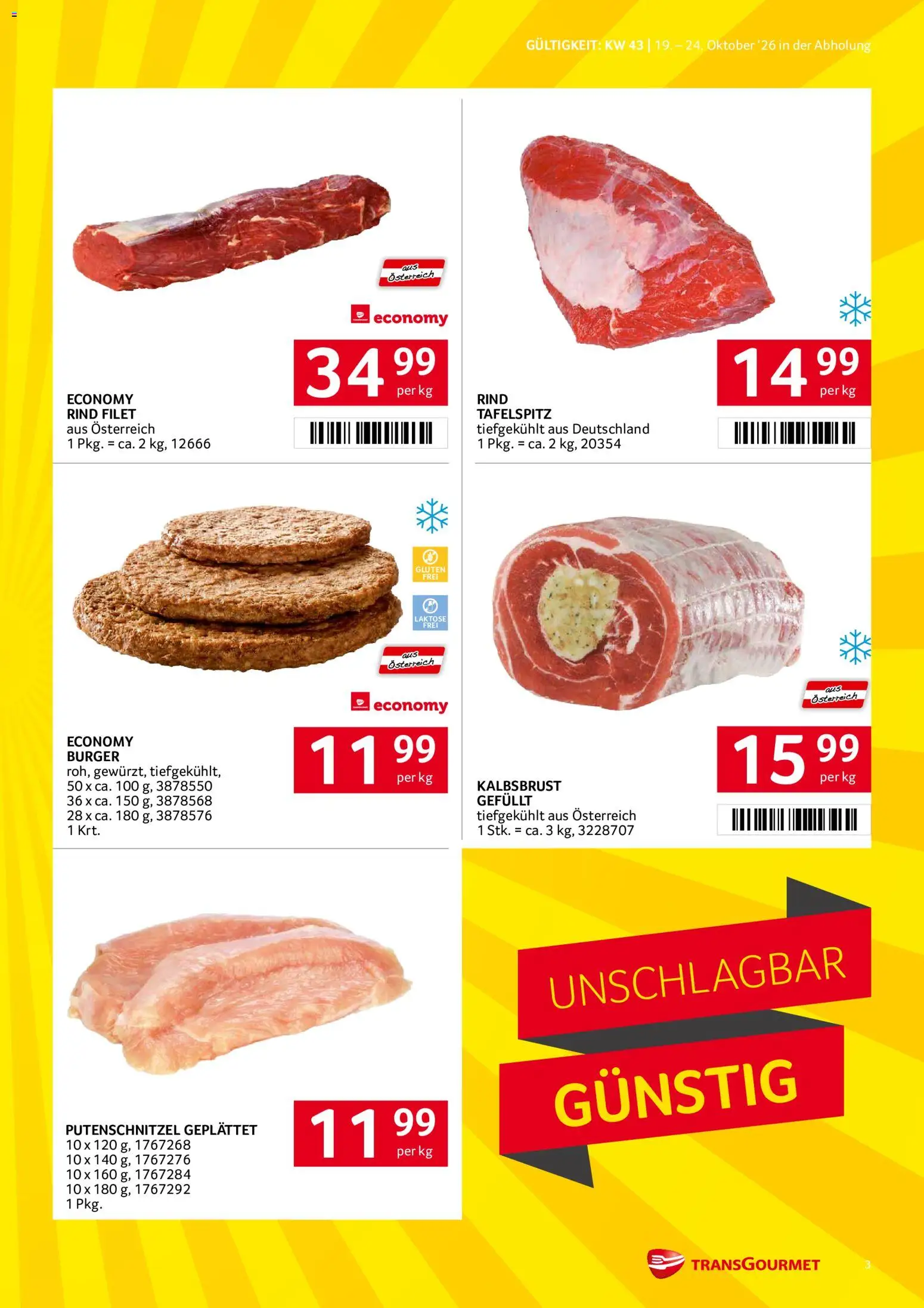 Transgourmet Broschüre gültig ab 19.10.2026 | Seite: 3 | Produkte: Burger