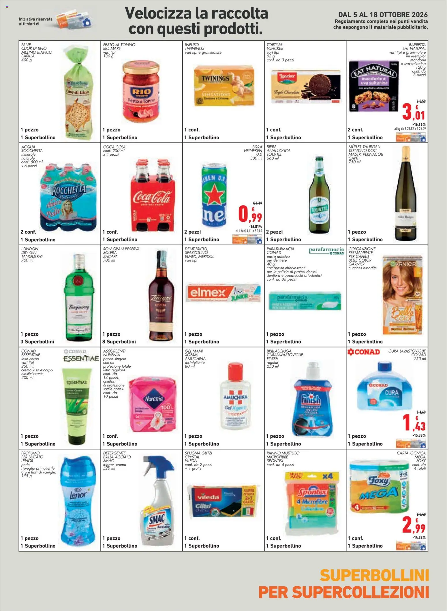 Volantino Conad del 08/10/2026 | Pagina: 15 | Prodotti: Lubrificante, Birra analcolica, Barilla, Fiori