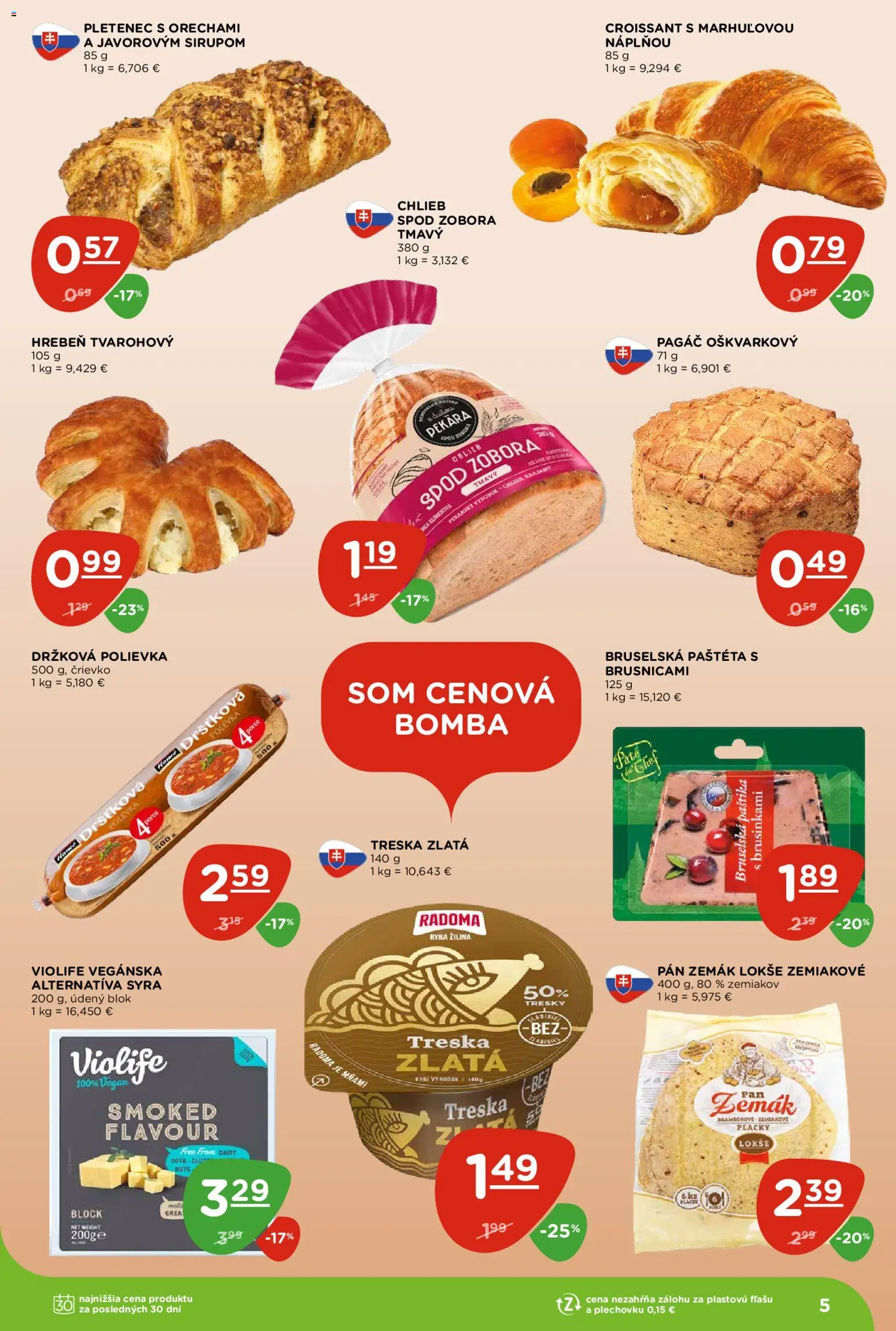Nové Terno akcie – leták je platný od 24.09.2026 | Strana: 5 | Produkty: Chlieb, Croissant, Ryba, Paštéta