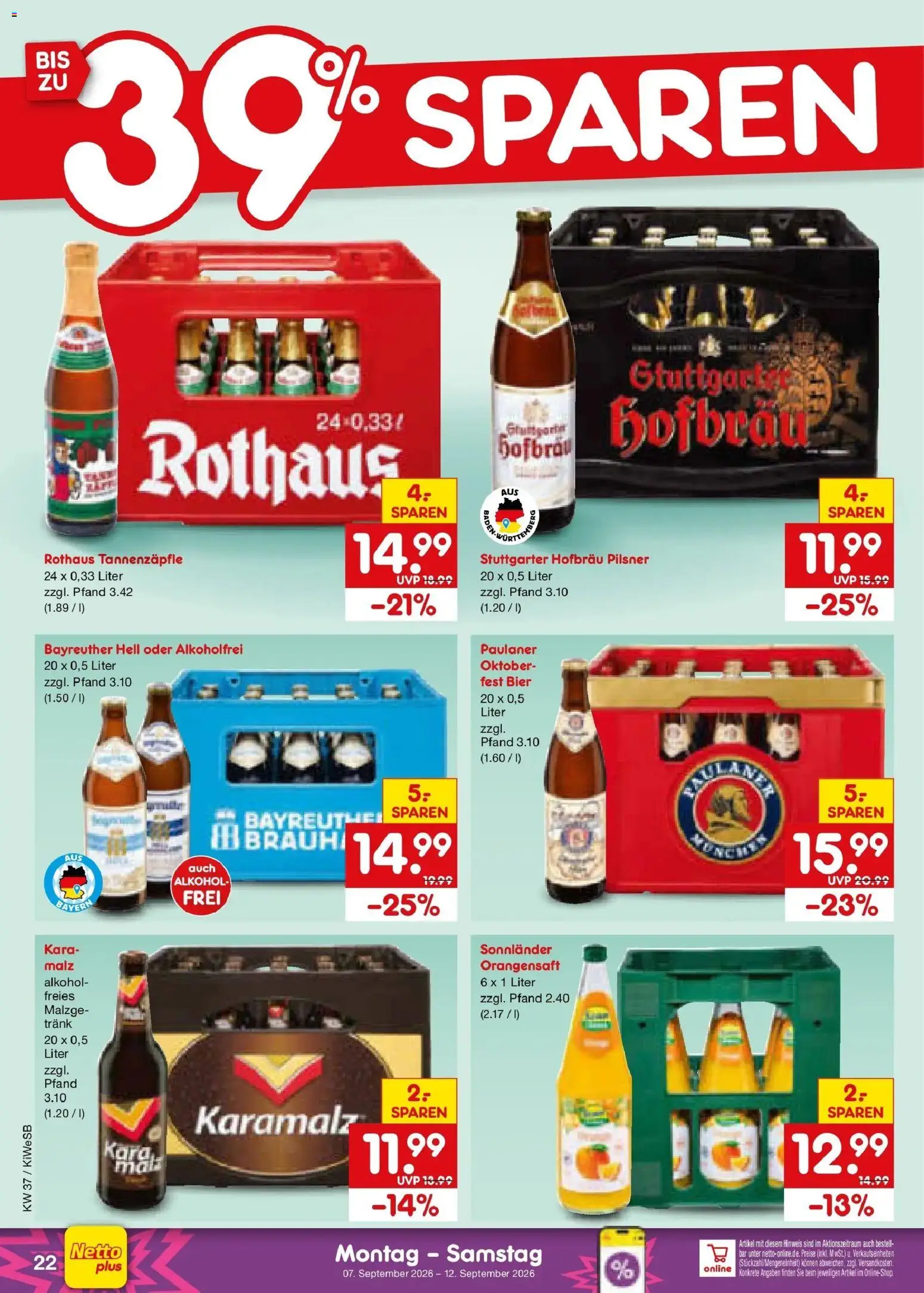 Netto Marken-Discount Prospekt Bad Friedrichshall – gültig ab 07.09.2026 | Seite: 32 | Produkte: Bayreuther hell, Bier, Alkohol, Paulaner