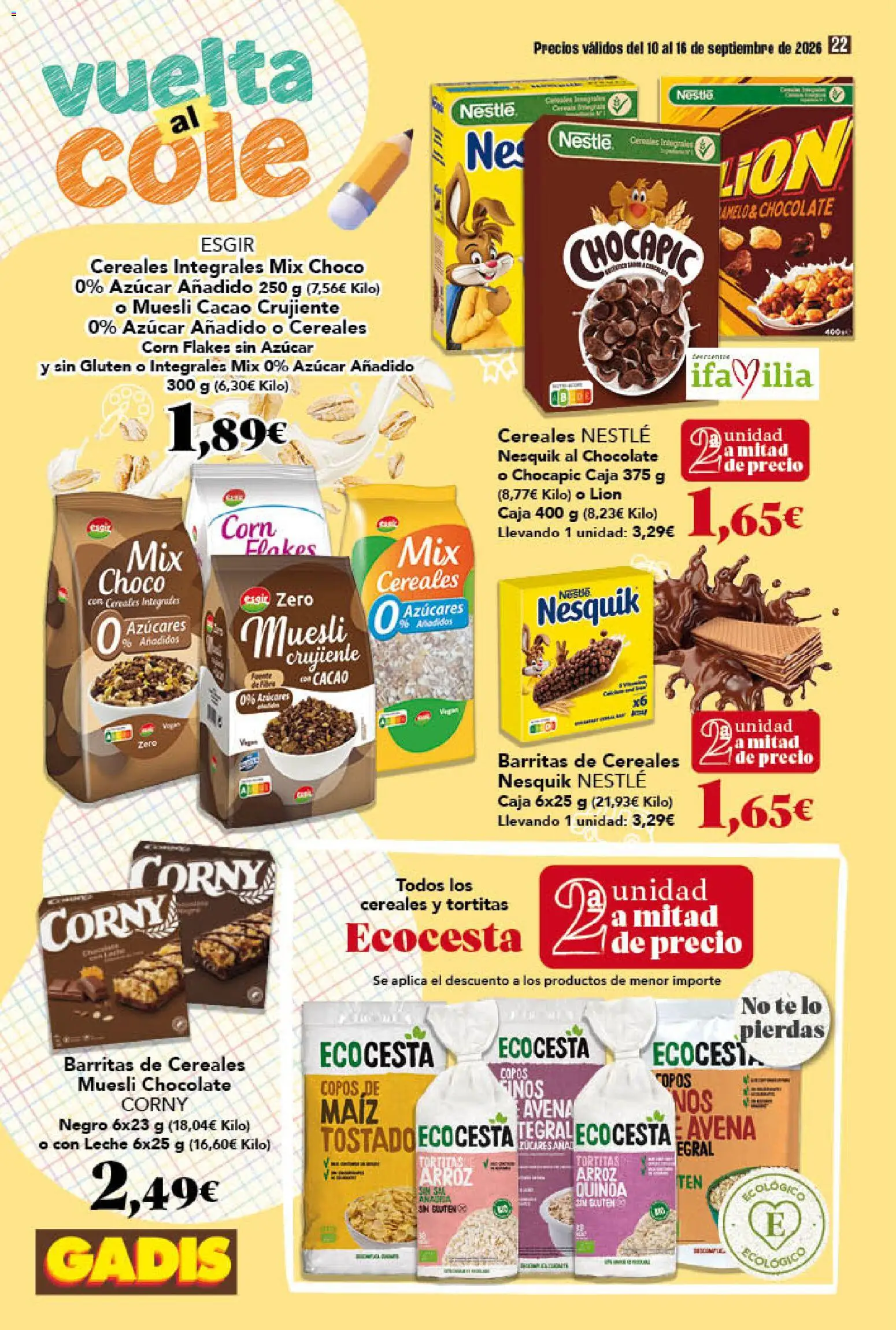 Gadis folleto │ válido desde el 10/09/2026 | Página: 22 | Productos: Maíz, Quinoa, Leche, Muesli