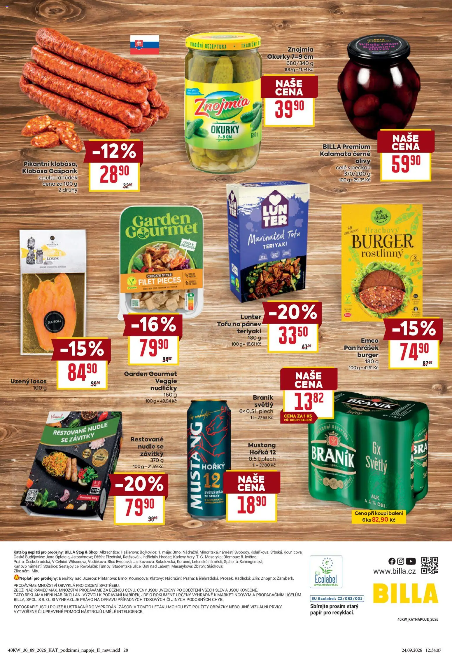 Billa leták Podzimní nápoje od 30.09.2026 | Strana: 28 | Produkty: Veggie, Burger, Gourmet, Tofu