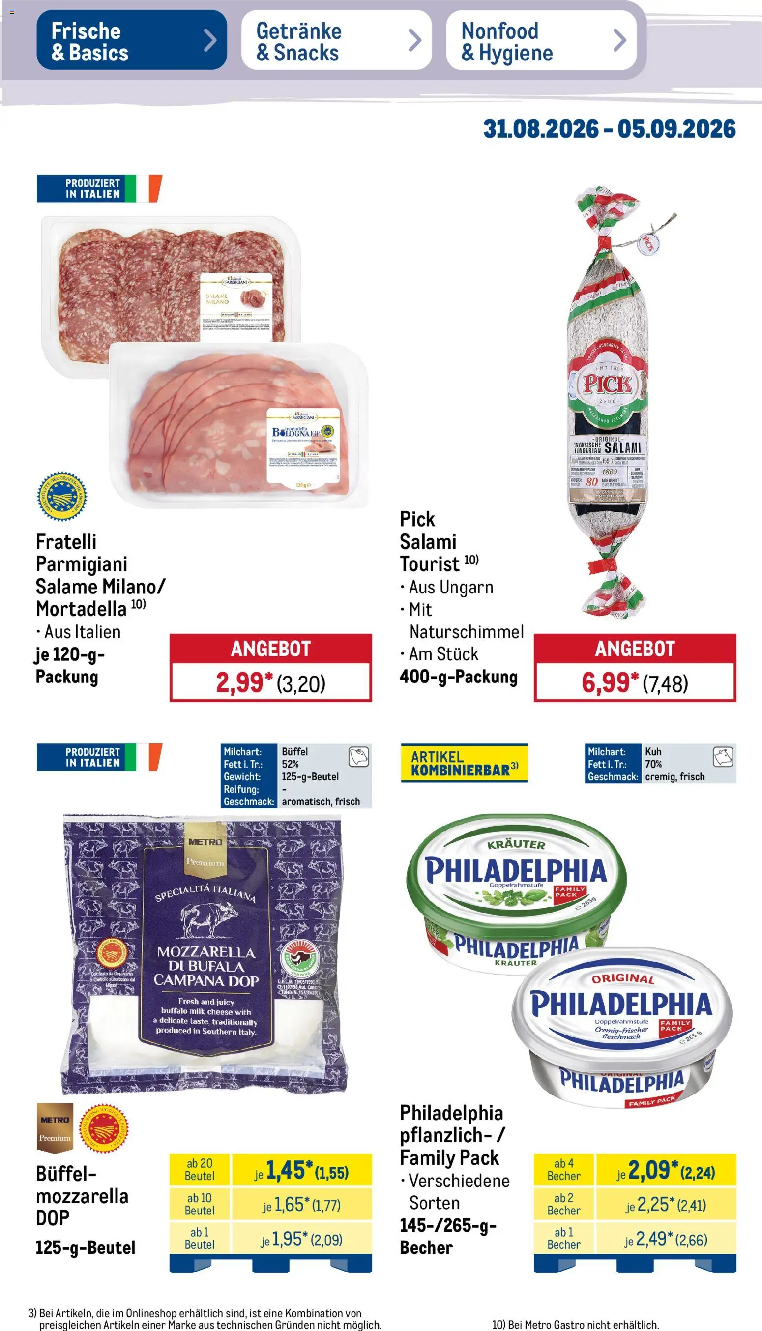 Metro Prospekt – gültig ab 31.08.2026 | Seite: 13 | Produkte: Gewicht, Philadelphia, Mozzarella, Salami