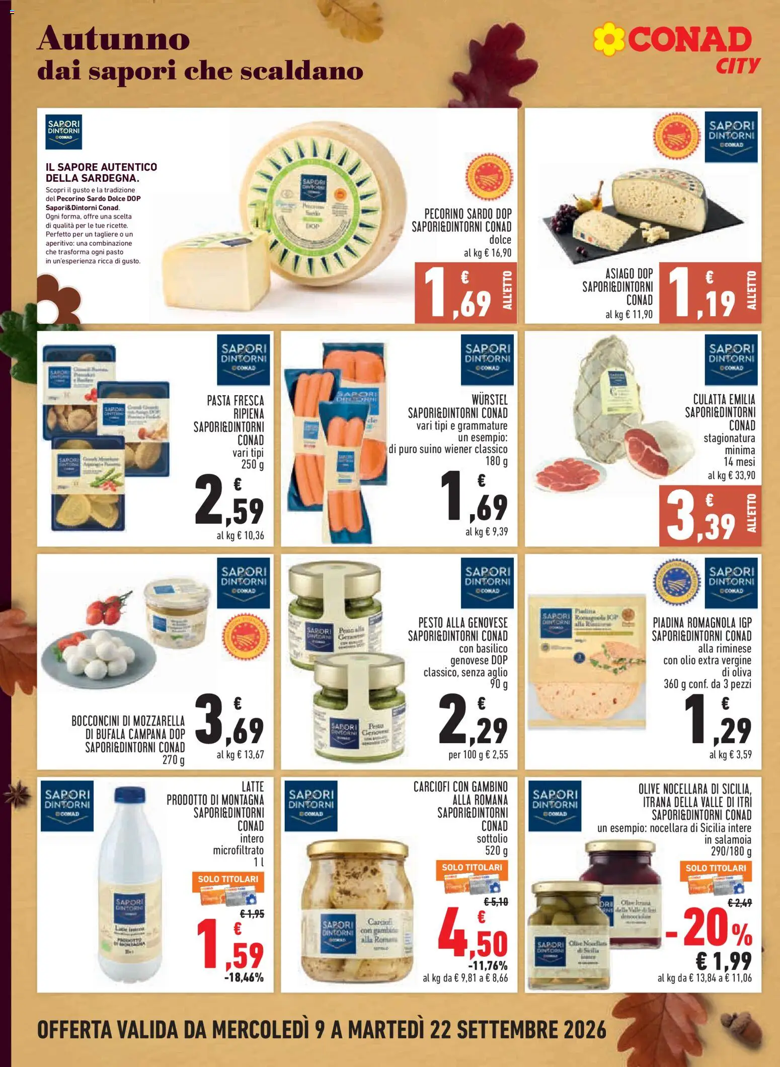Volantino Conad del 09/09/2026 | Pagina: 12 | Prodotti: Suino, Latte, Olive, Olio extra vergine